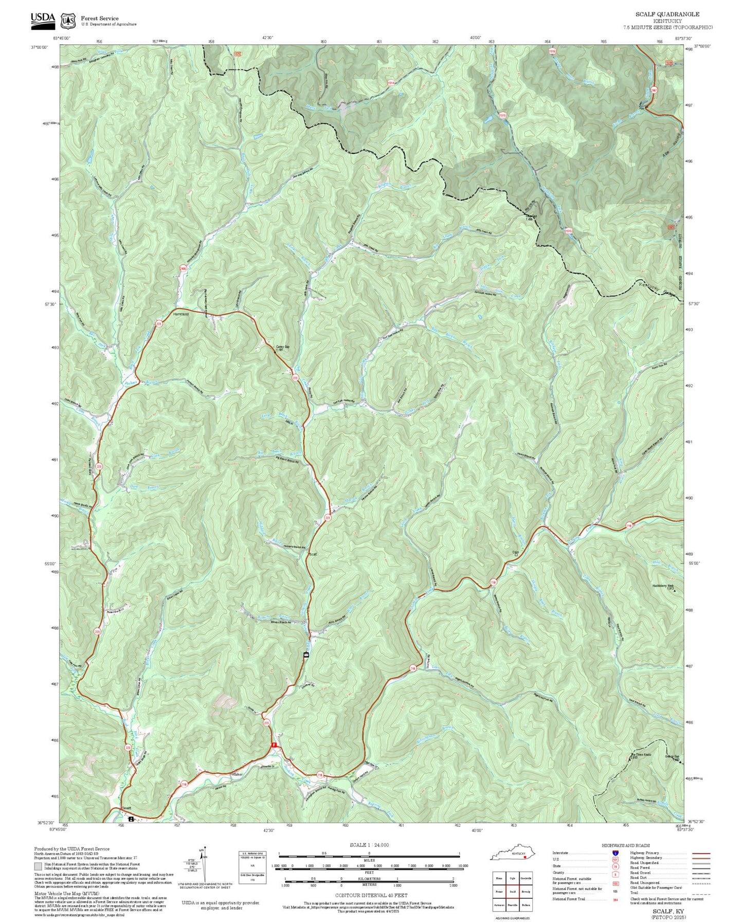 2025 Forest Service Topo Map of Scalf Kentucky