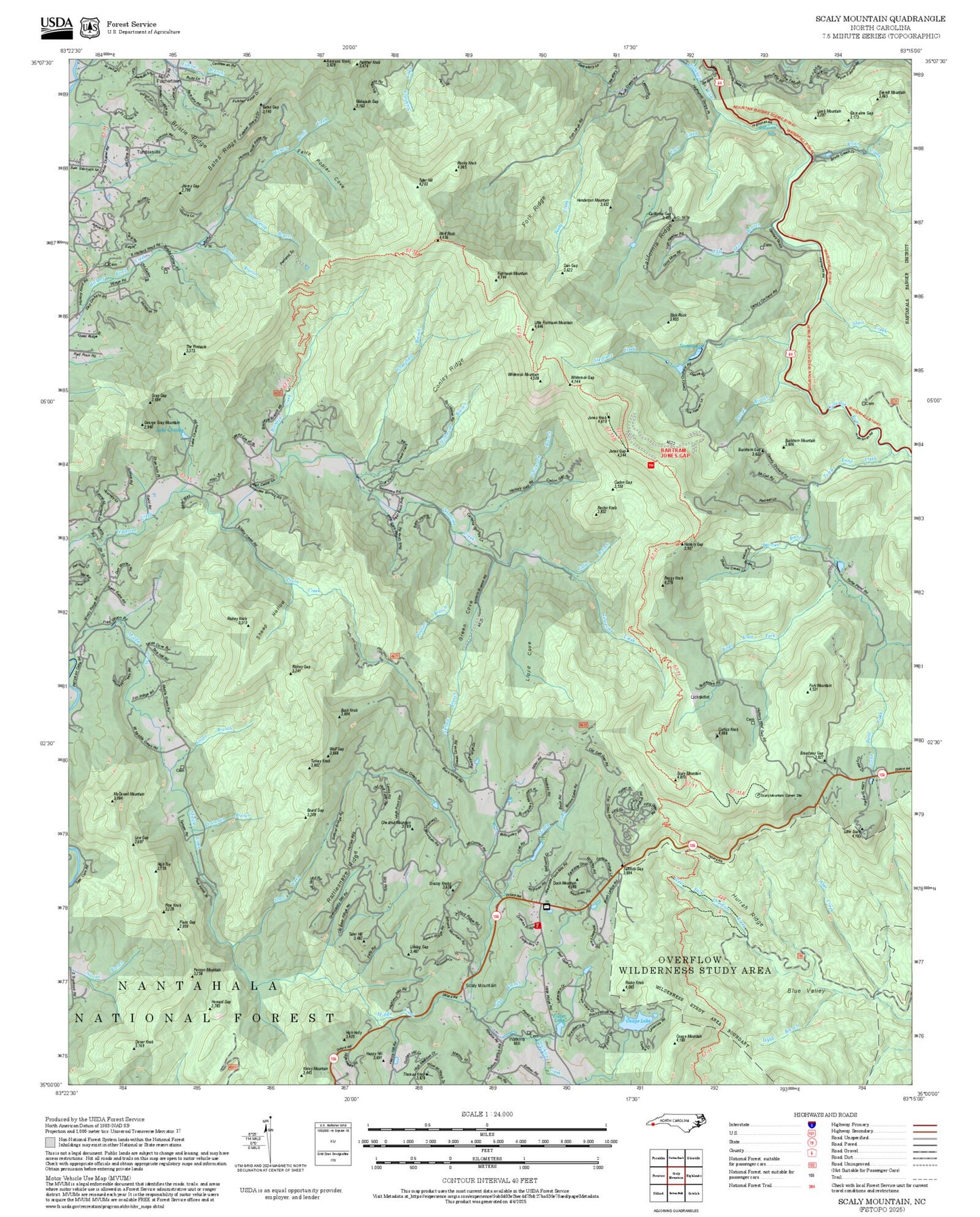 2025 Forest Service Topo Map of Scaly Mountain North Carolina