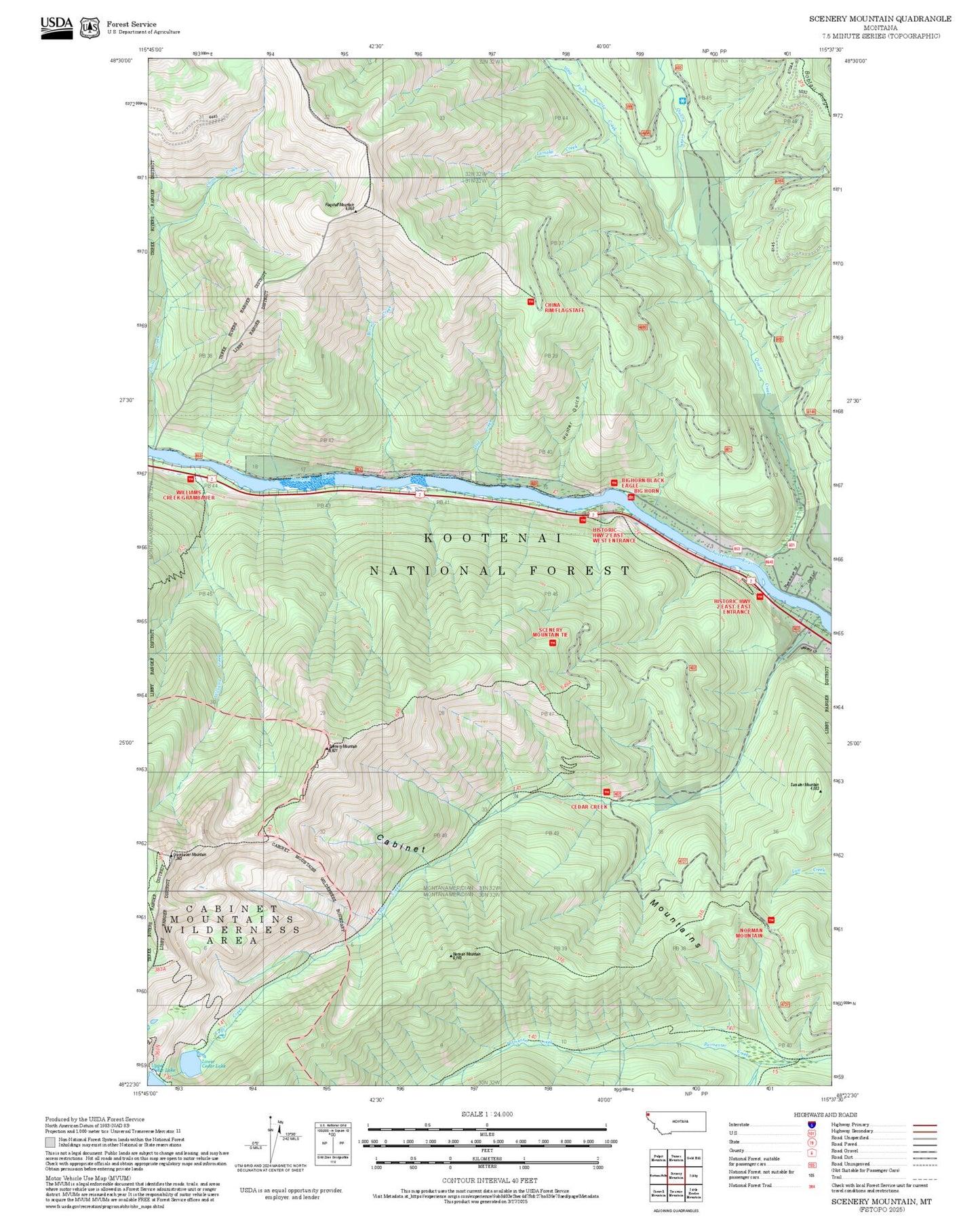 2025 Forest Service Topo Map of Scenery Mountain Montana