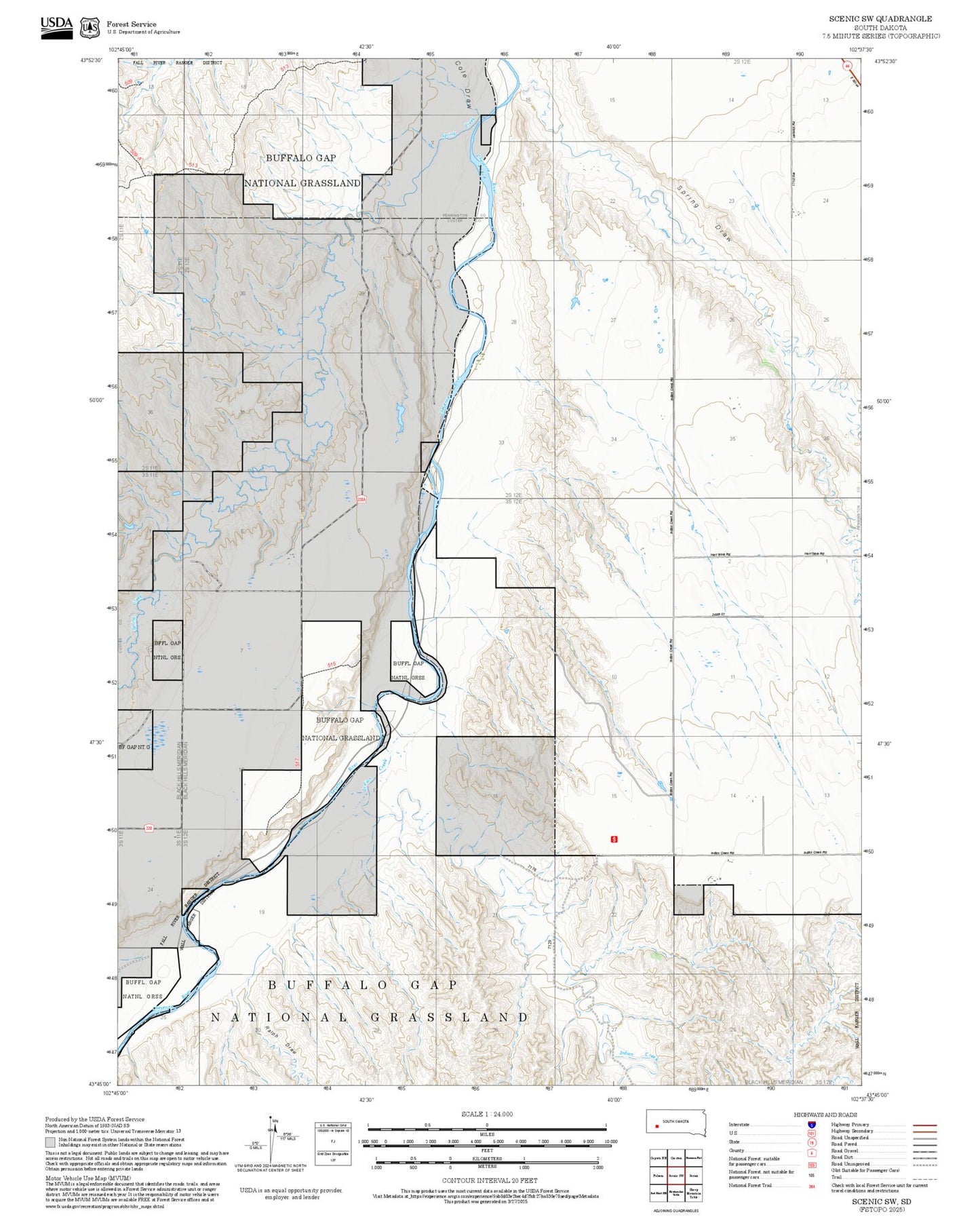 2025 Forest Service Topo Map of Scenic SW South Dakota