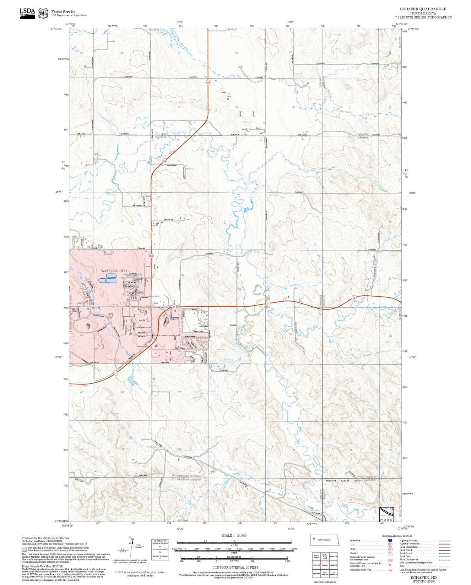 2025 Forest Service Topo Map of Schafer North Dakota