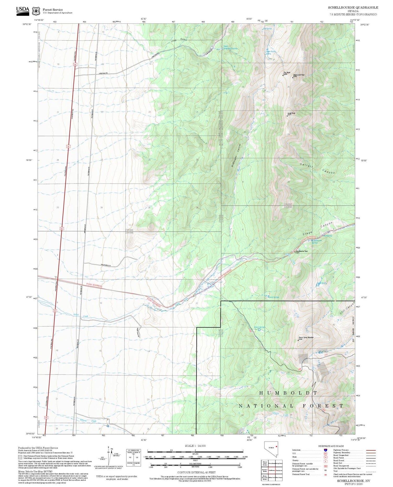2025 Forest Service Topo Map of Schellbourne Nevada