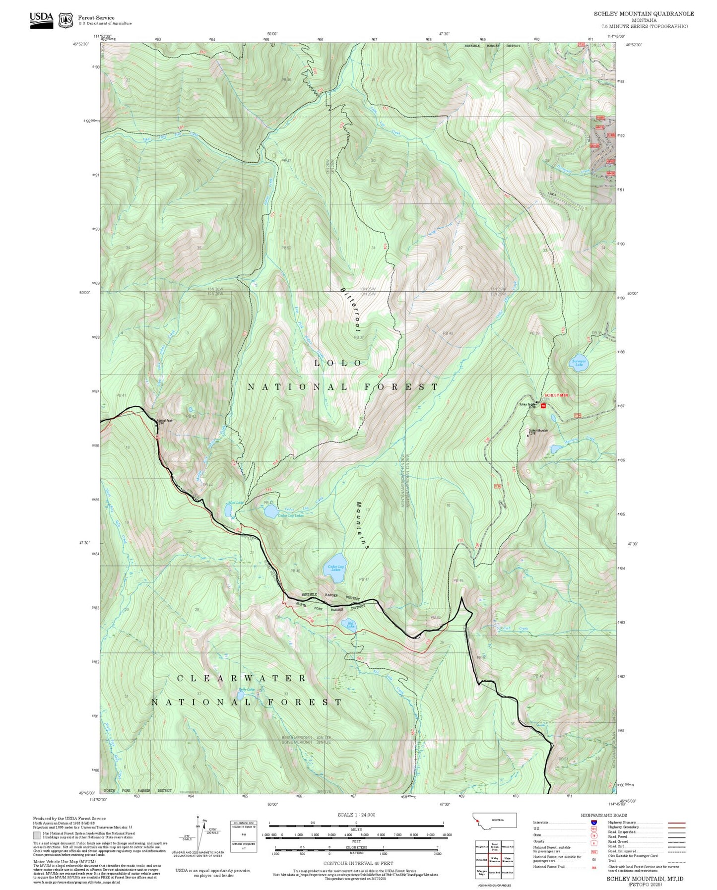 2025 Forest Service Topo Map of Schley Mountain Montana