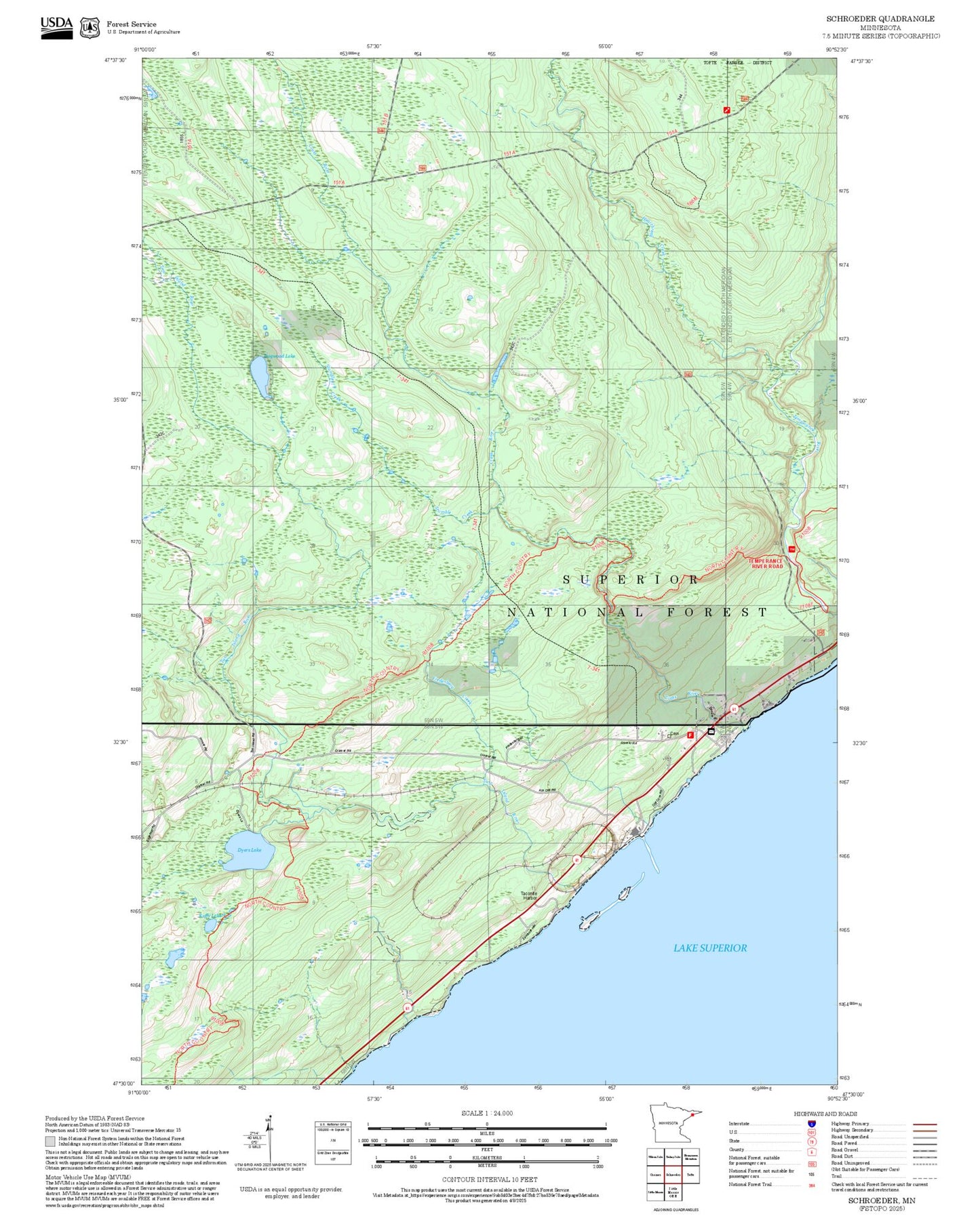2025 Forest Service Topo Map of Schroeder Minnesota
