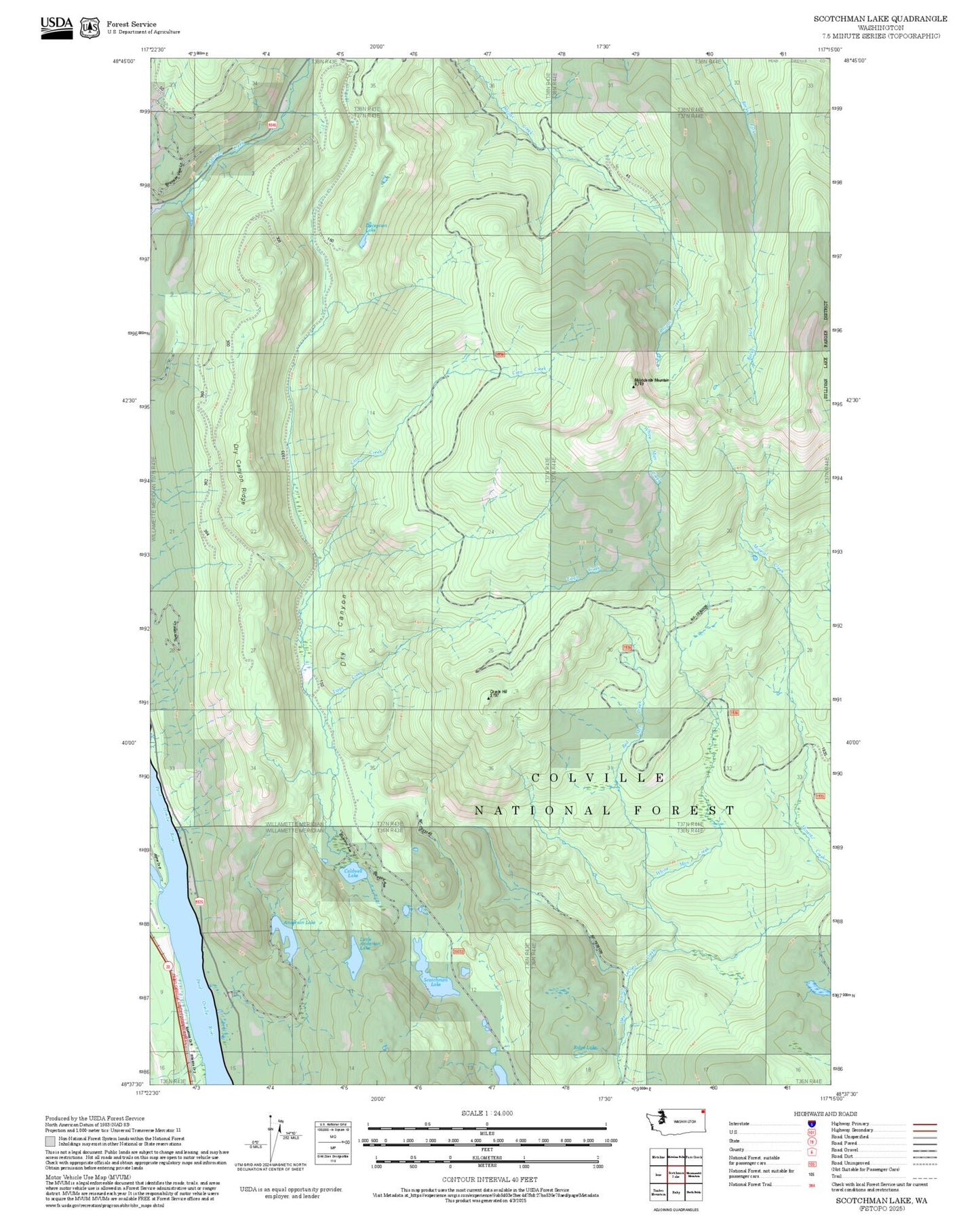 2025 Forest Service Topo Map of Scotchman Lake Washington