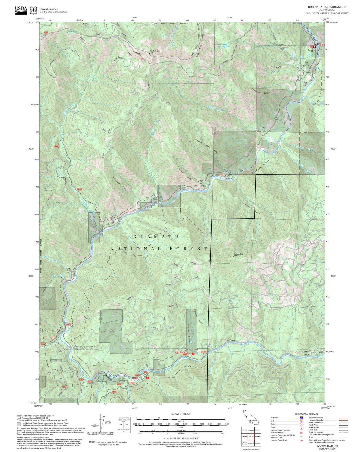 2025 Forest Service Topo Map of Scott Bar California