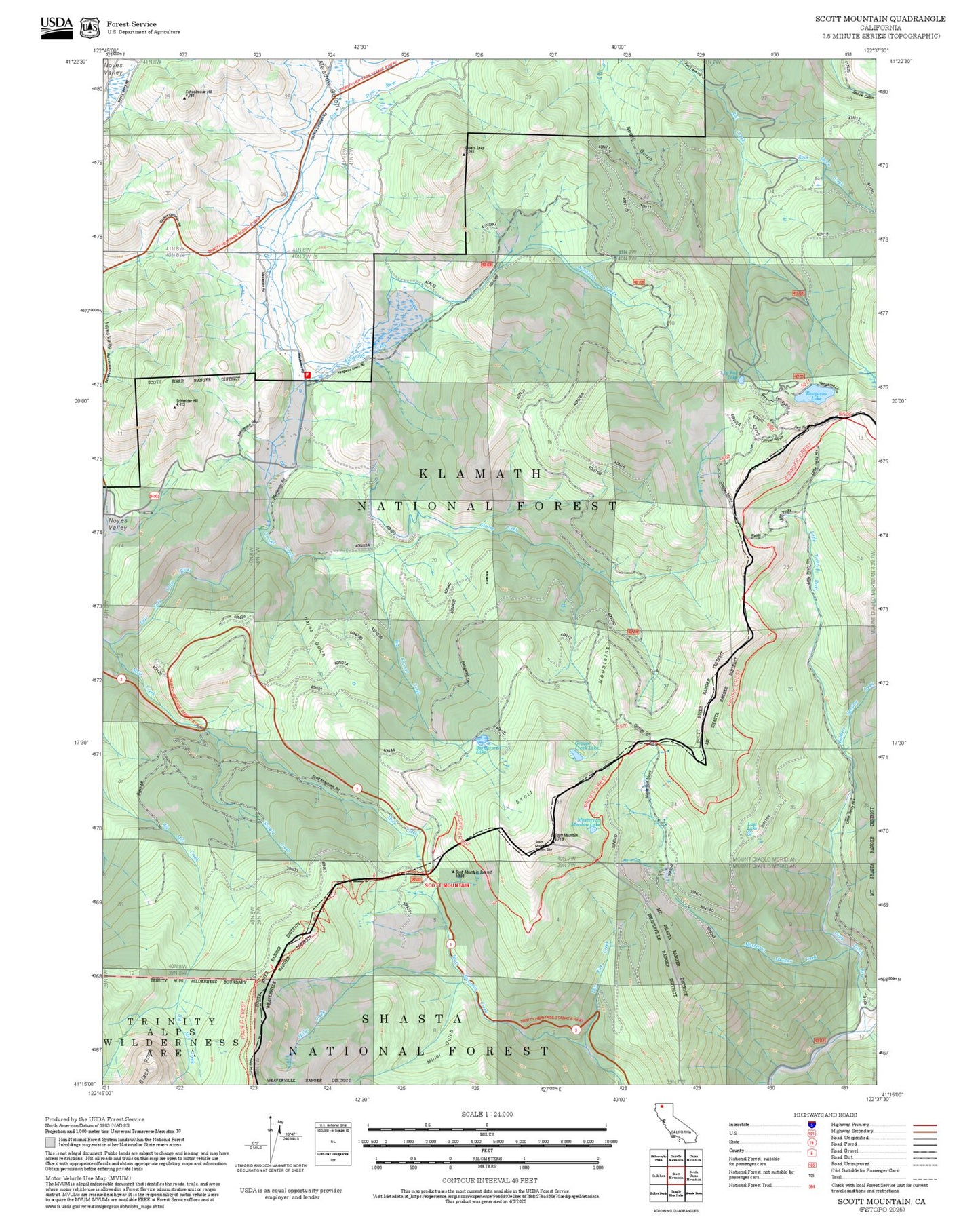 2025 Forest Service Topo Map of Scott Mountain California