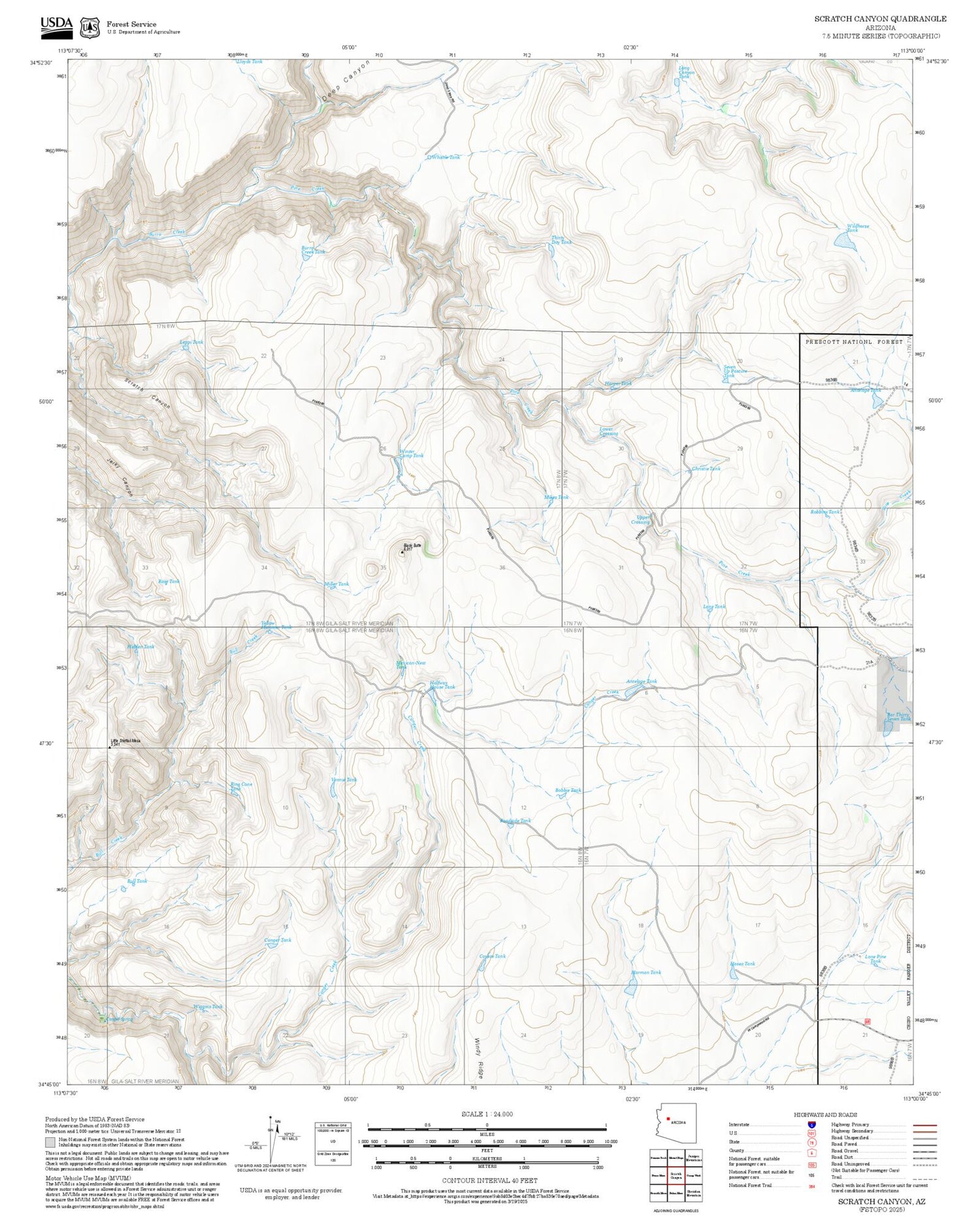 2025 Forest Service Topo Map of Scratch Canyon Arizona