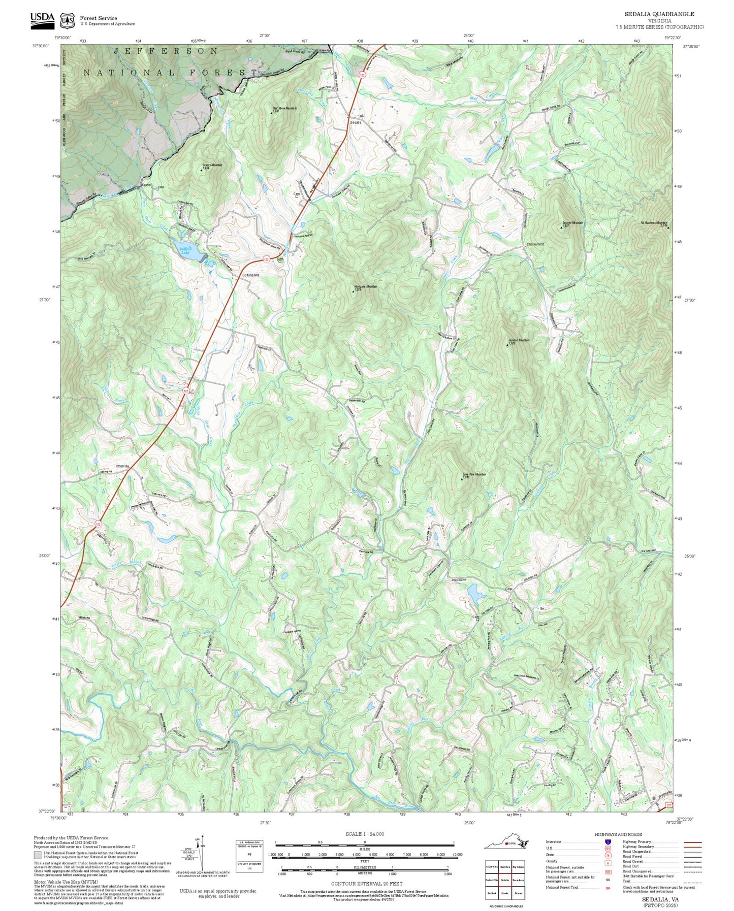 2025 Forest Service Topo Map of Sedalia Virginia