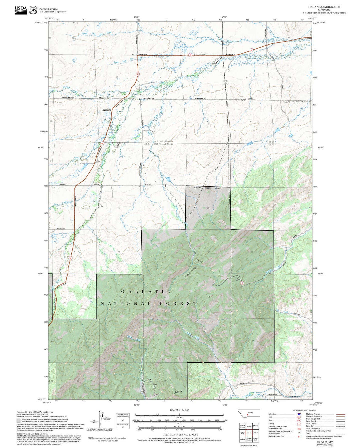 2025 Forest Service Topo Map of Sedan Montana