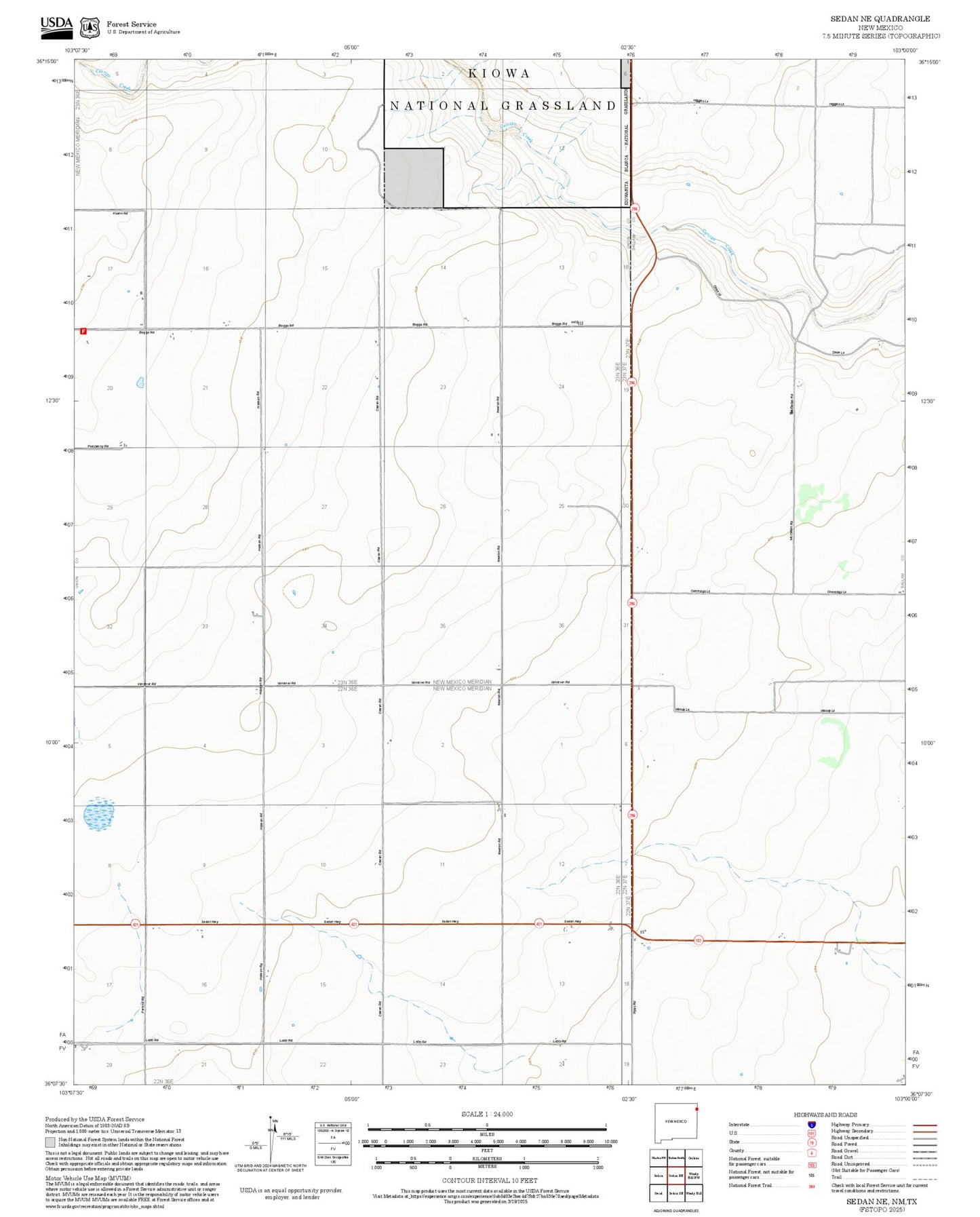2025 Forest Service Topo Map of Sedan NE New Mexico