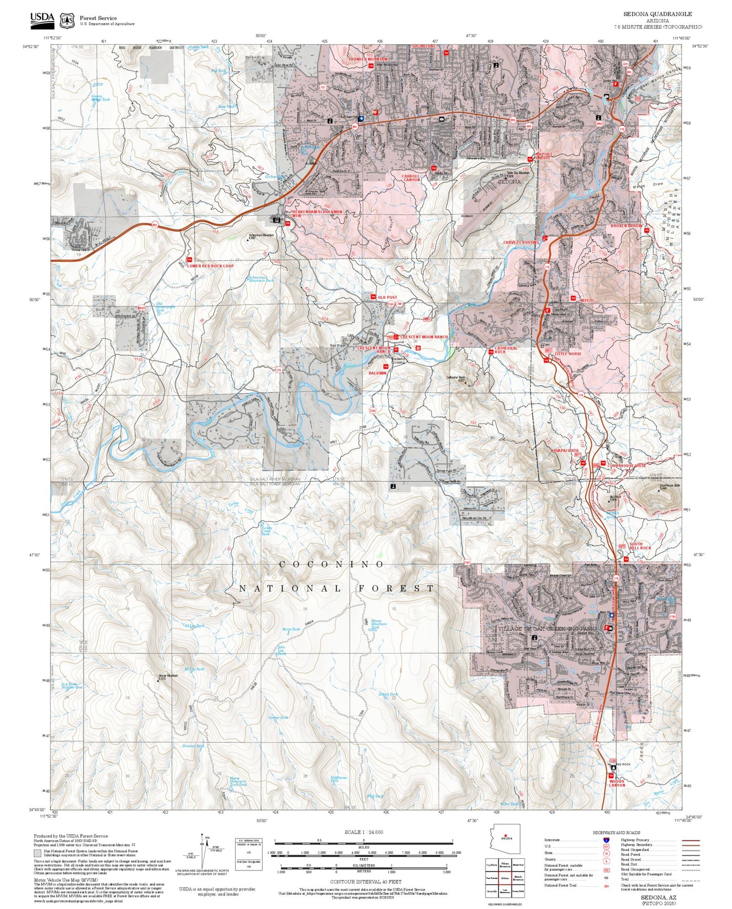 2025 Forest Service Topo Map of Sedona Arizona