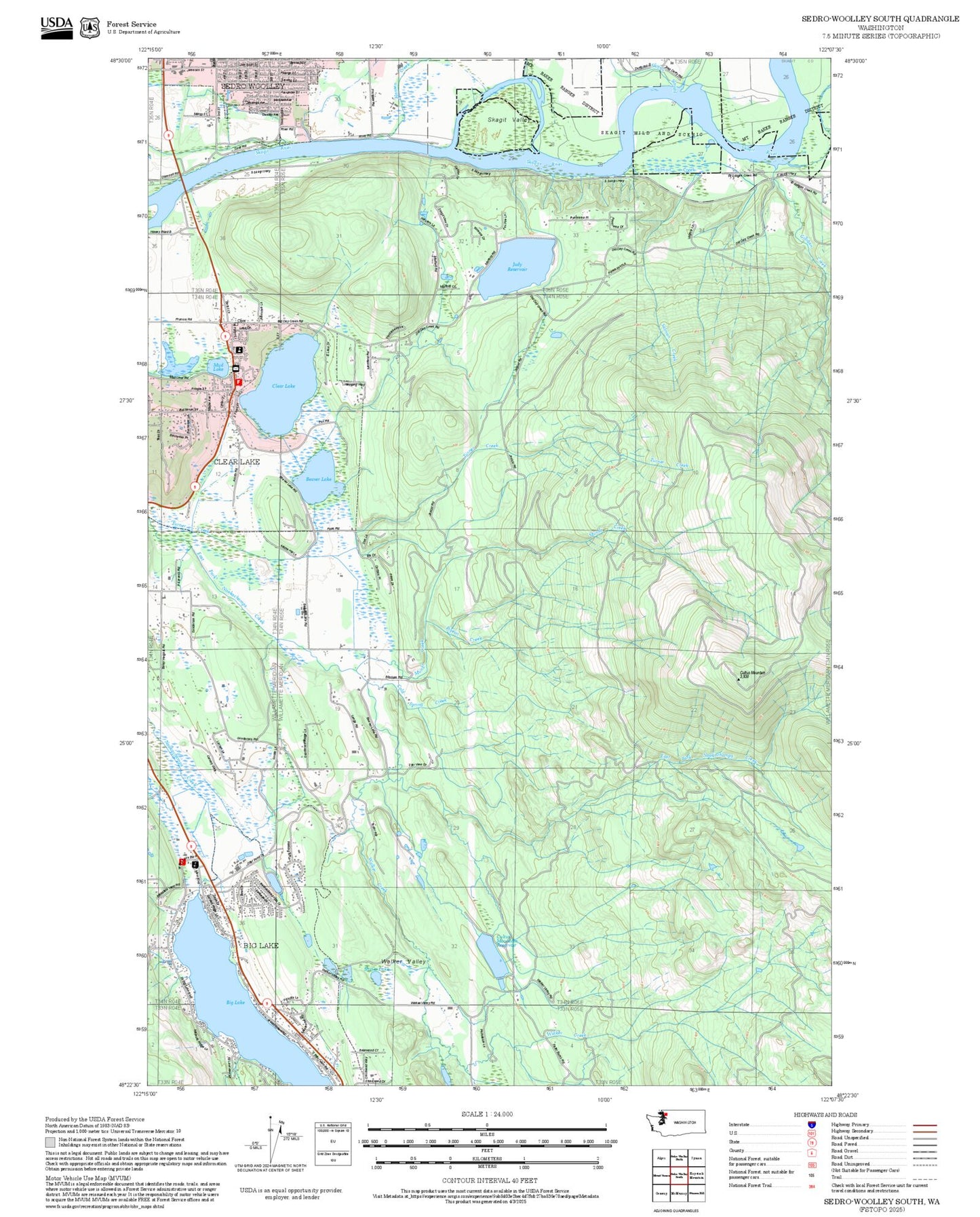 2025 Forest Service Topo Map of Sedro-Woolley South Washington