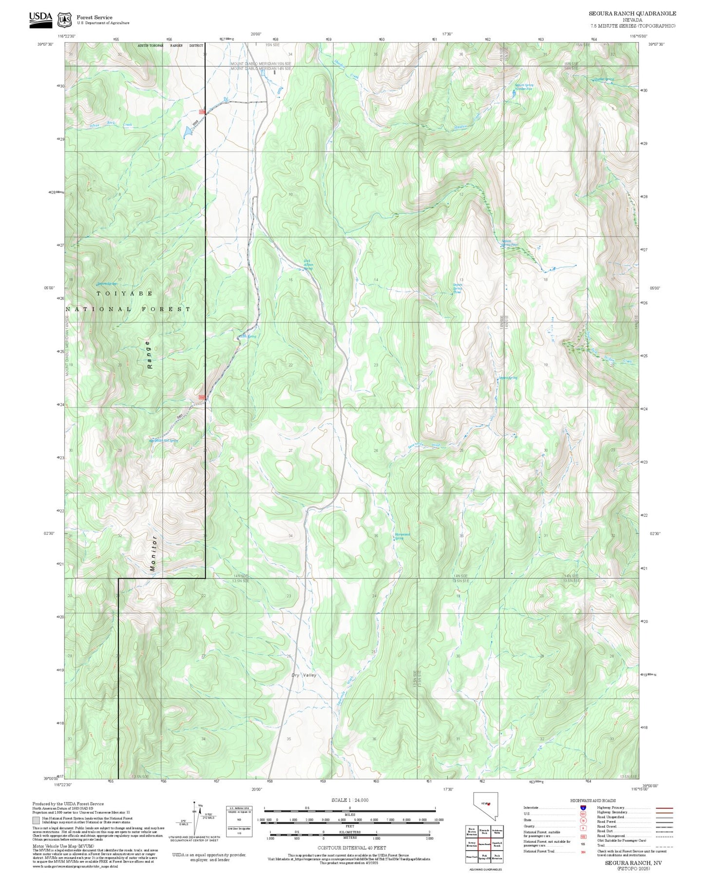 2025 Forest Service Topo Map of Segura Ranch Nevada