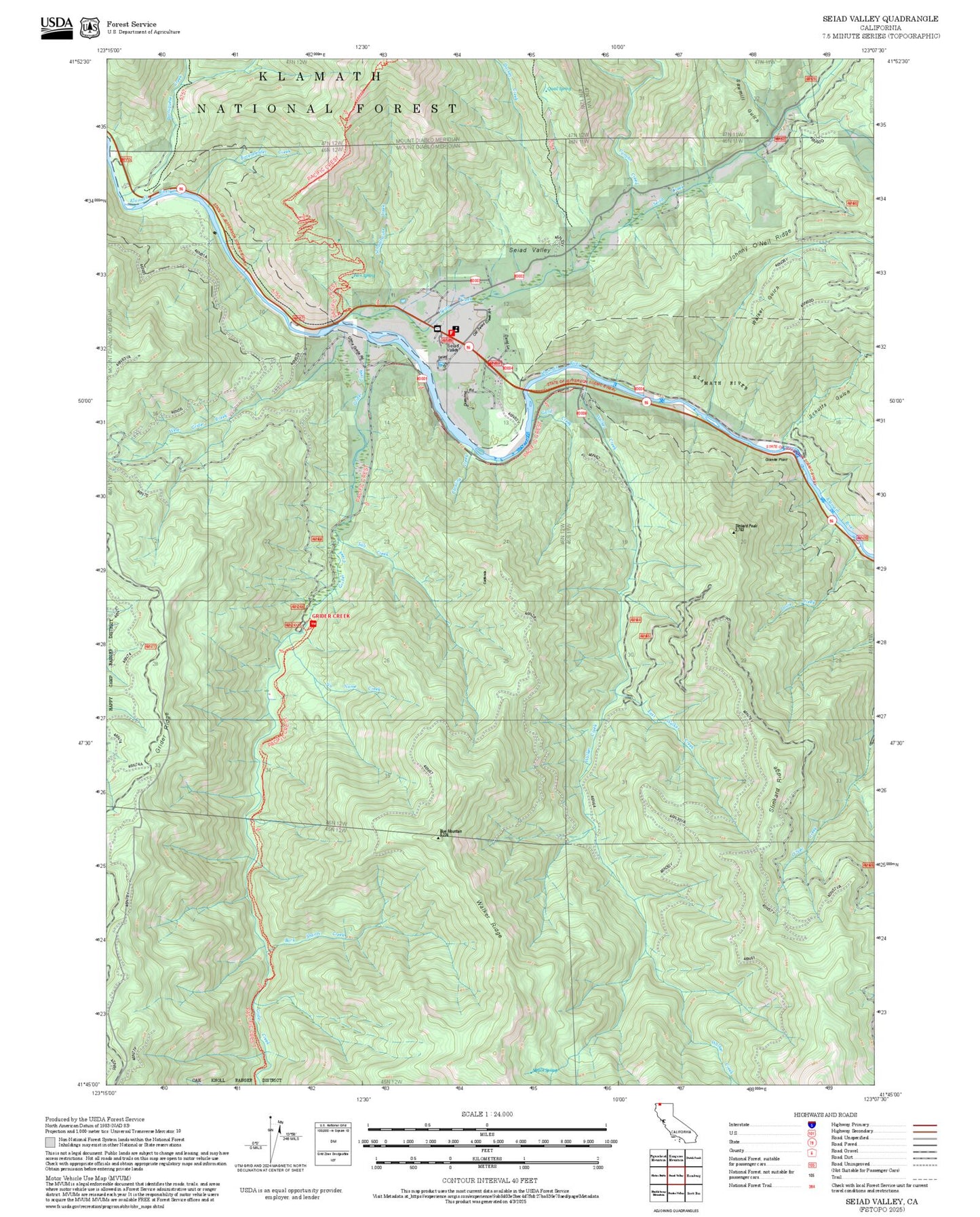 2025 Forest Service Topo Map of Seiad Valley California