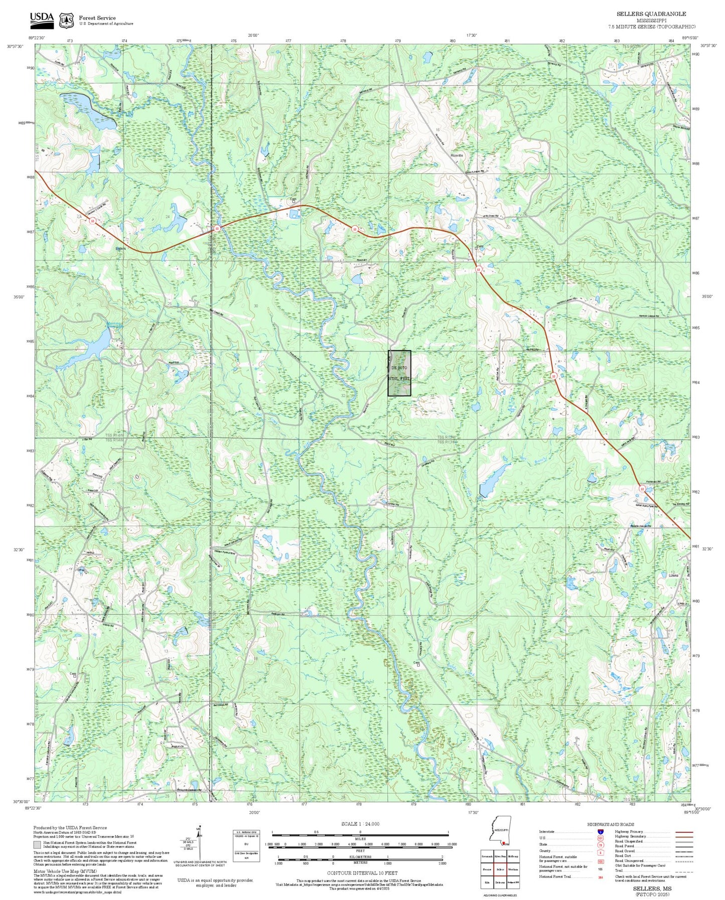 2025 Forest Service Topo Map of Sellers Mississippi