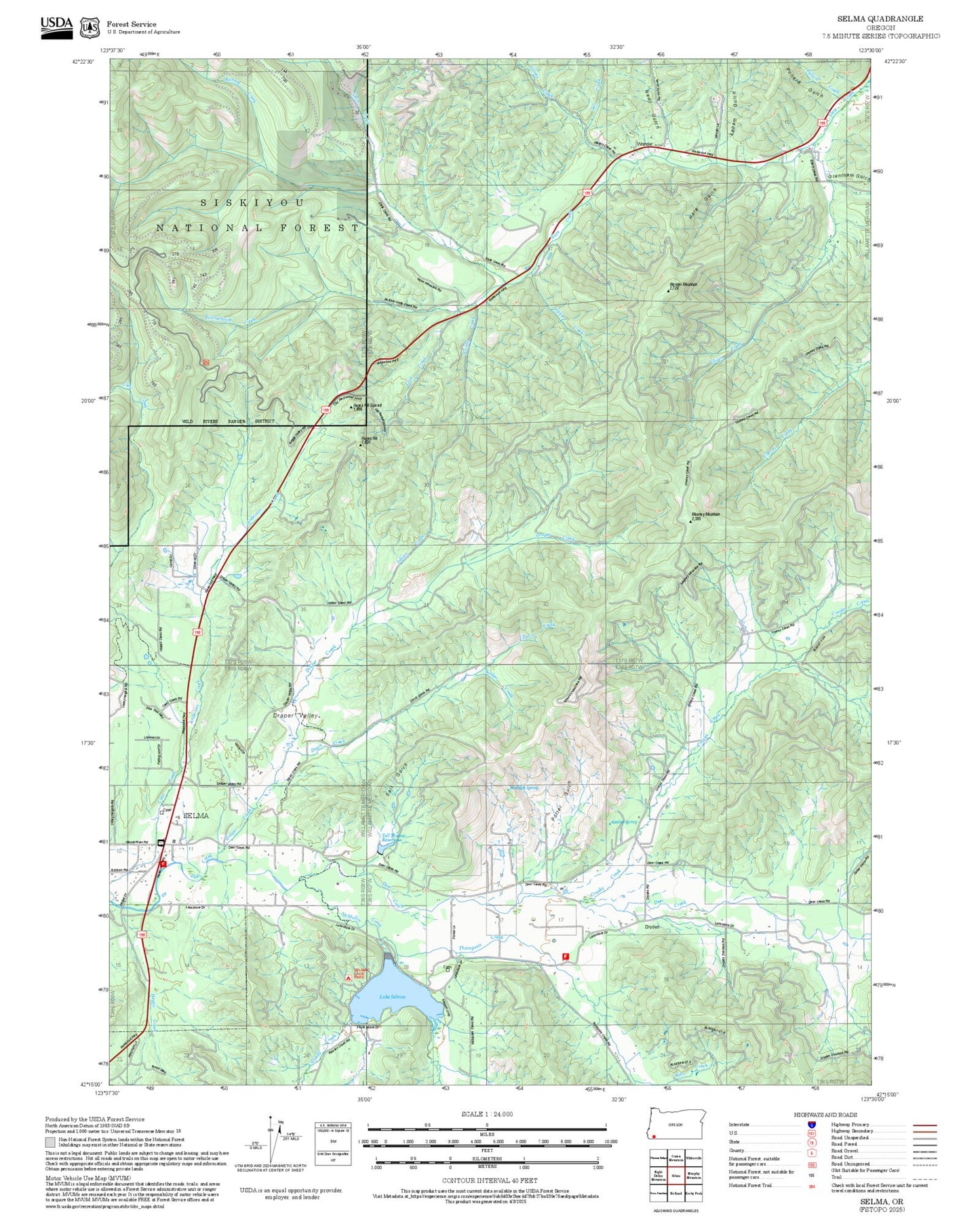 2025 Forest Service Topo Map of Selma Oregon
