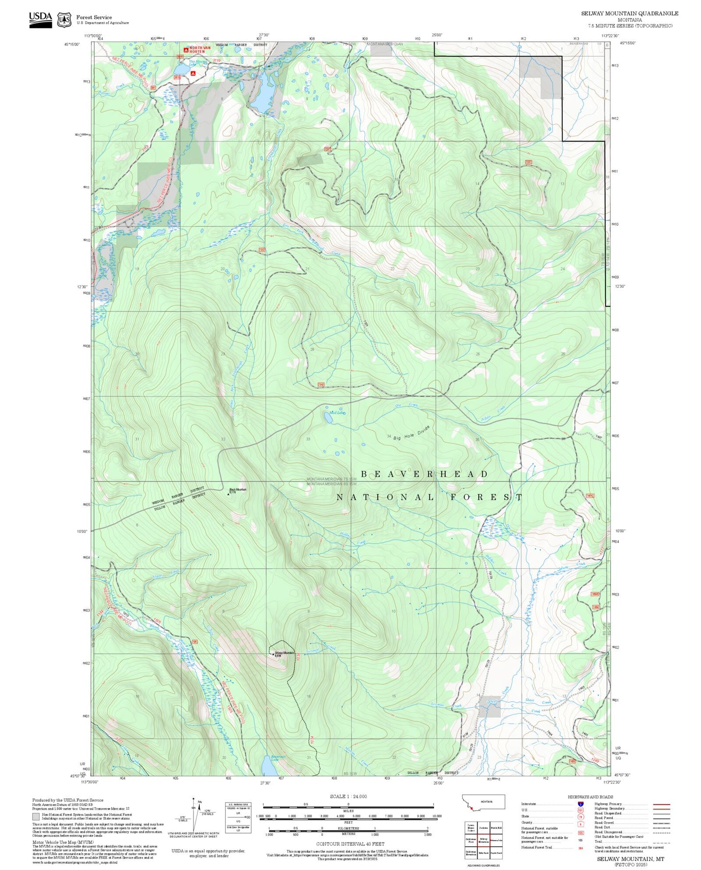 2025 Forest Service Topo Map of Selway Mountain Montana