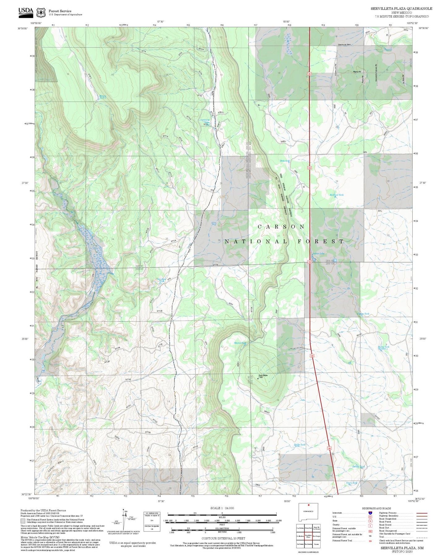 2025 Forest Service Topo Map of Servilleta Plaza New Mexico