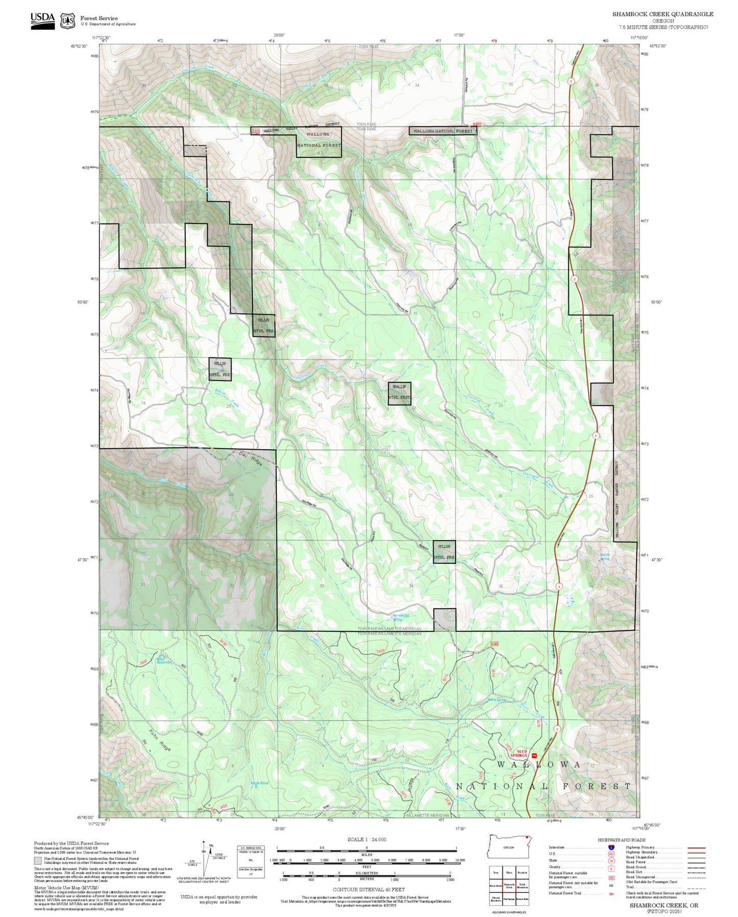 2025 Forest Service Topo Map of Shamrock Creek Oregon