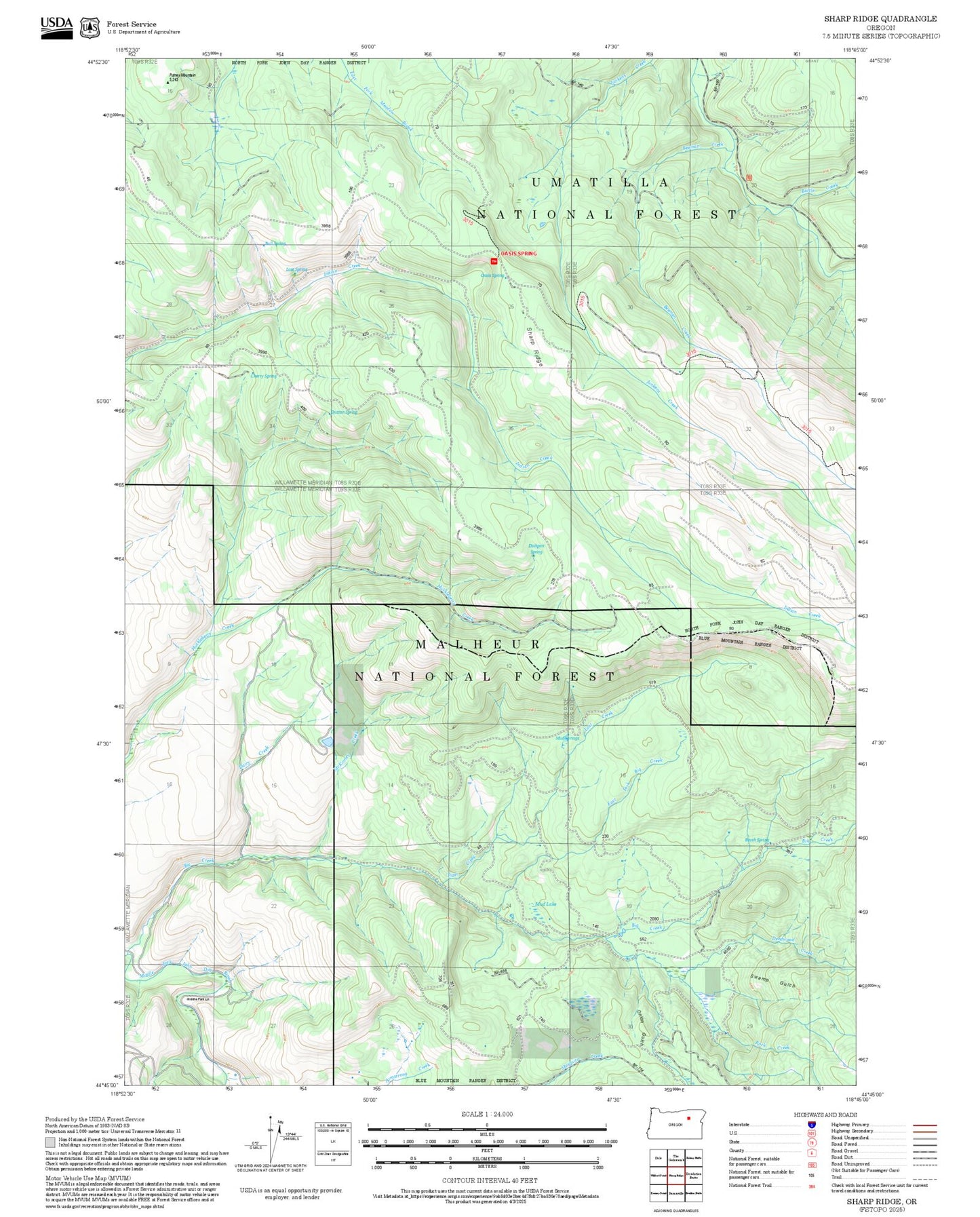 2025 Forest Service Topo Map of Sharp Ridge Oregon
