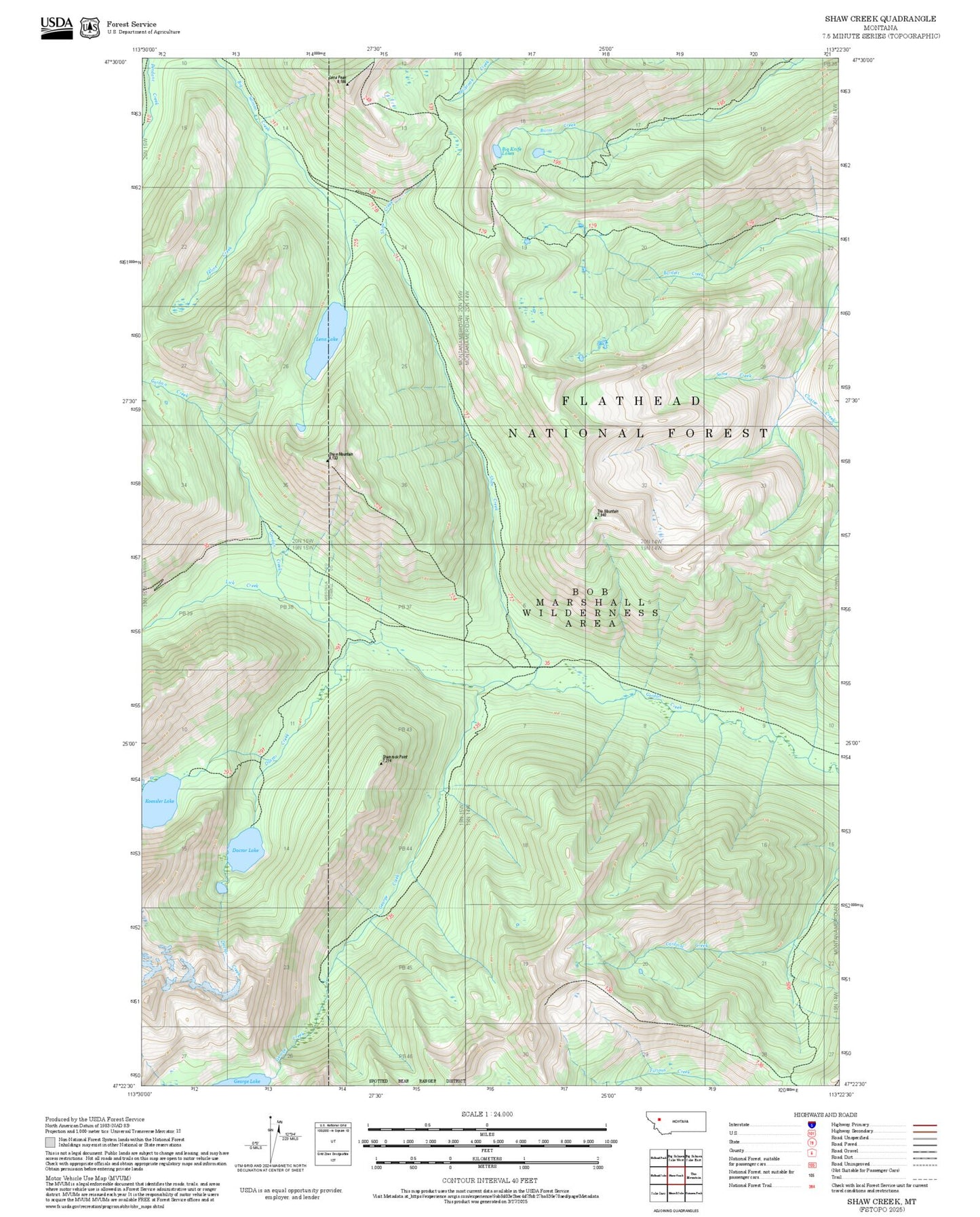 2025 Forest Service Topo Map of Shaw Creek Montana