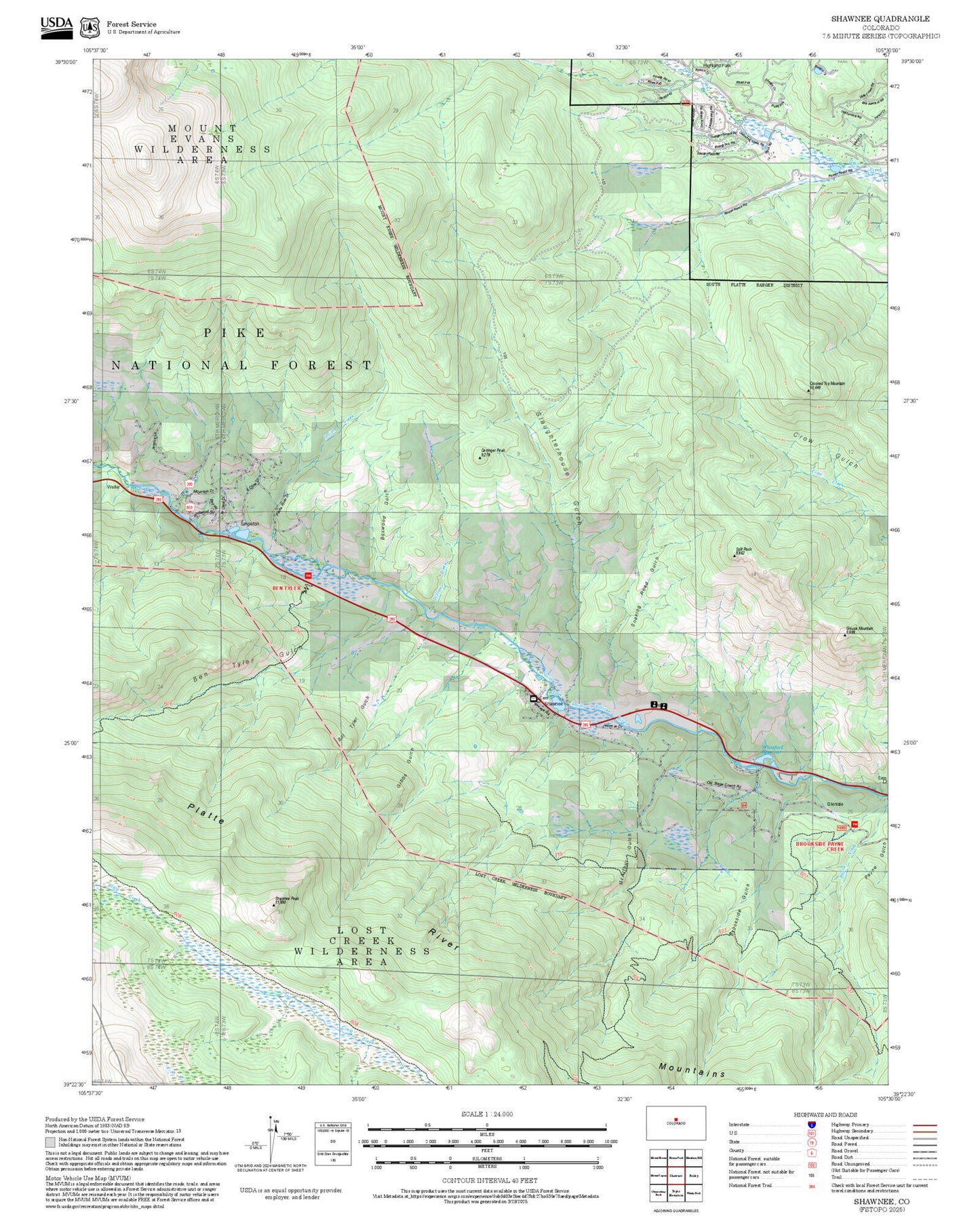 2025 Forest Service Topo Map of Shawnee Colorado