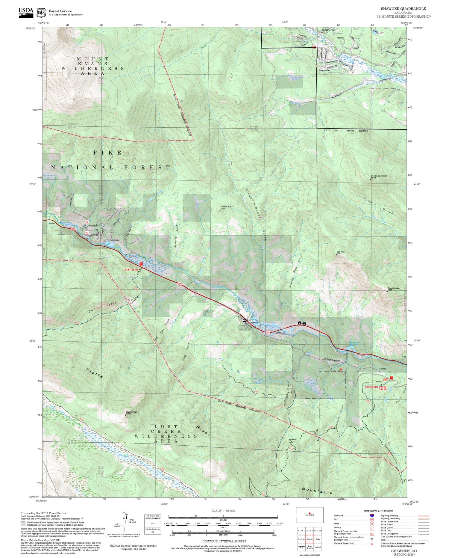 2025 Forest Service Topo Map of Shawnee Colorado