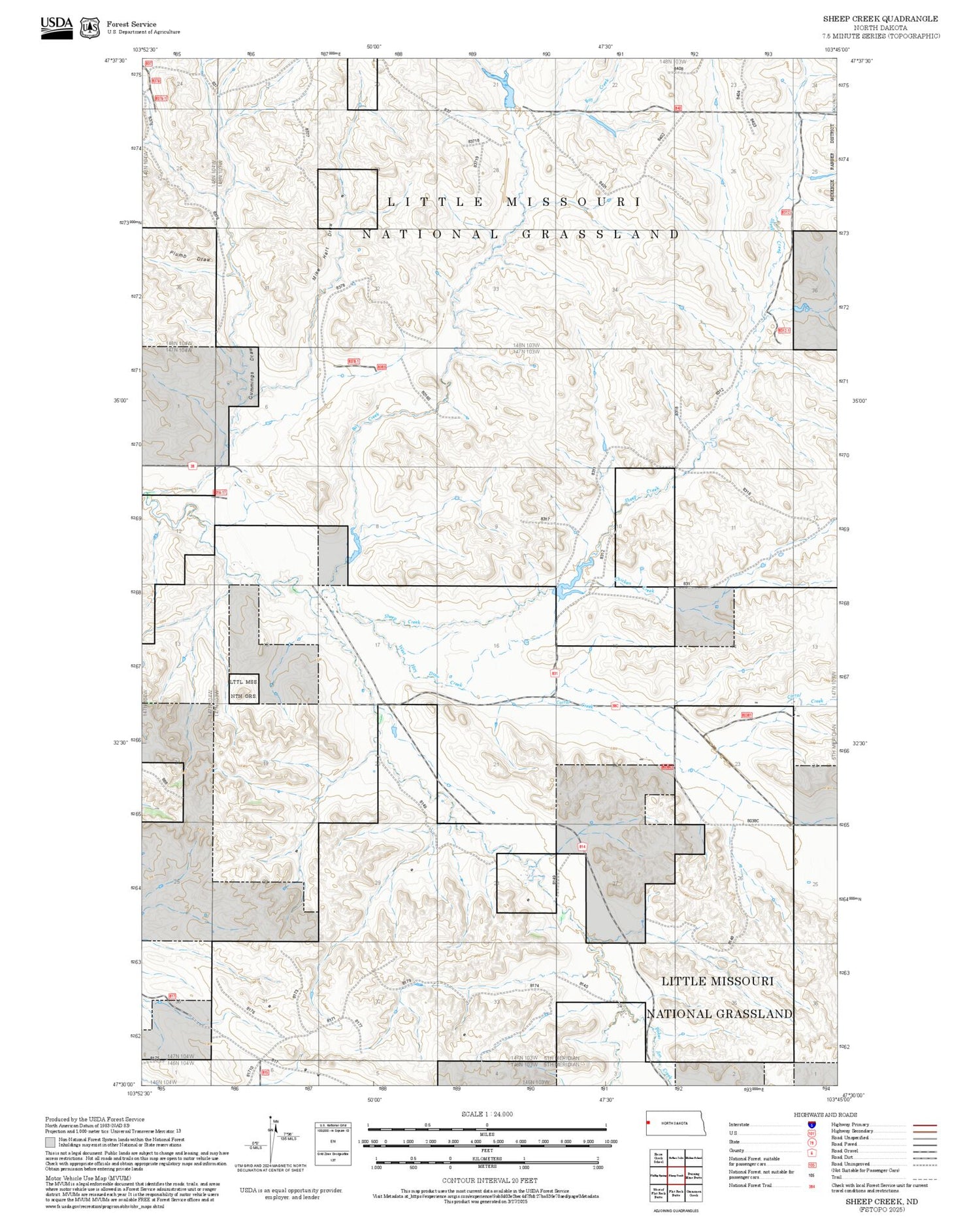 2025 Forest Service Topo Map of Sheep Creek North Dakota