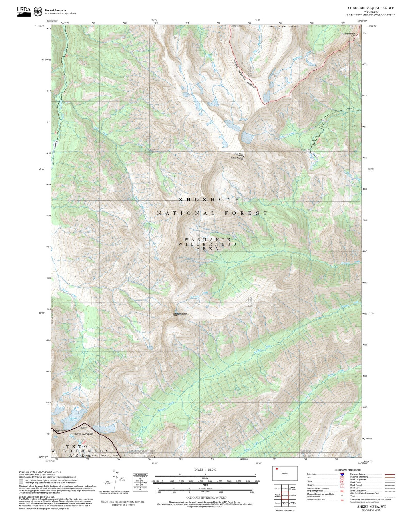 2025 Forest Service Topo Map of Sheep Mesa Wyoming