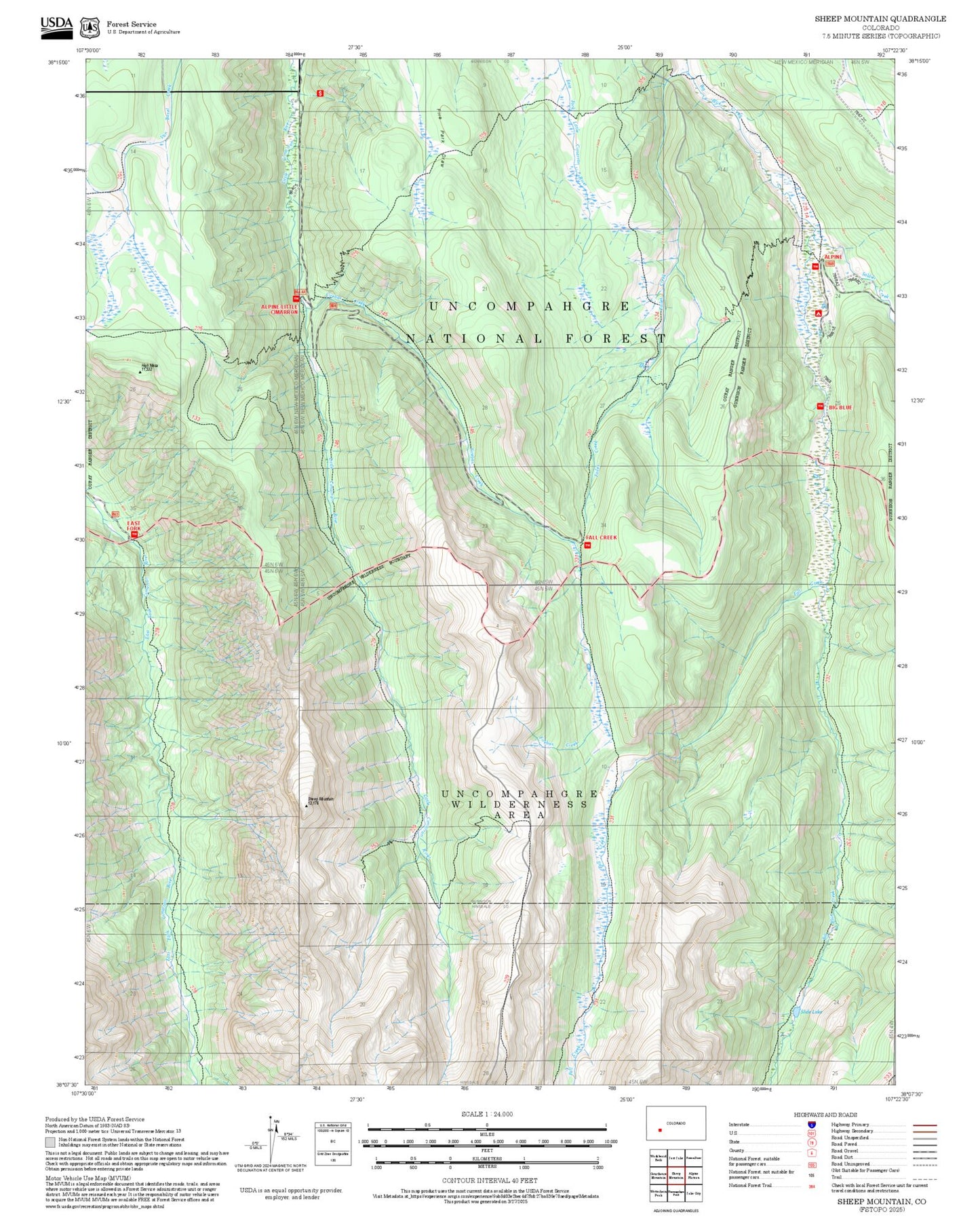 2025 Forest Service Topo Map of Sheep Mountain Colorado