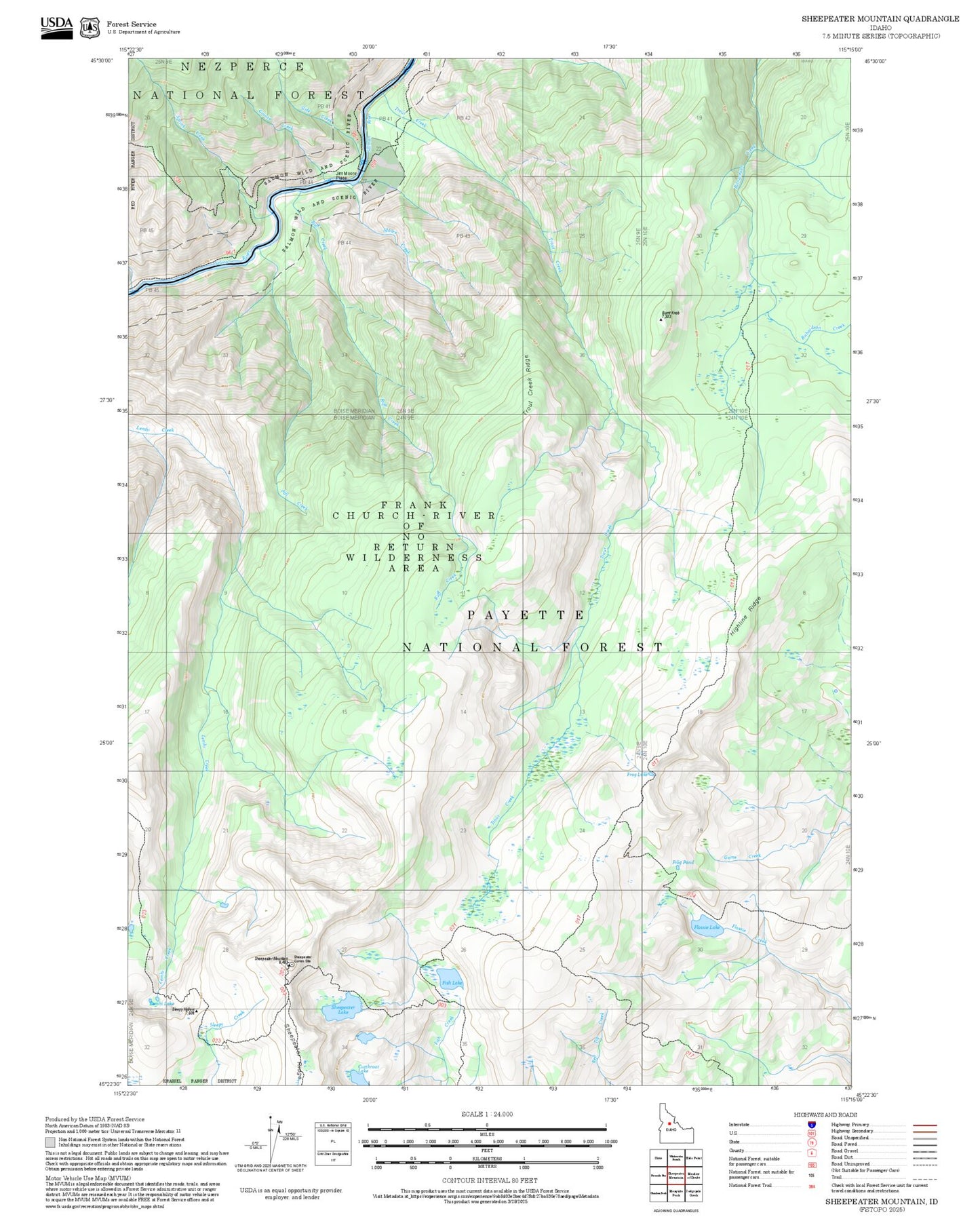 2025 Forest Service Topo Map of Sheepeater Mountain Idaho