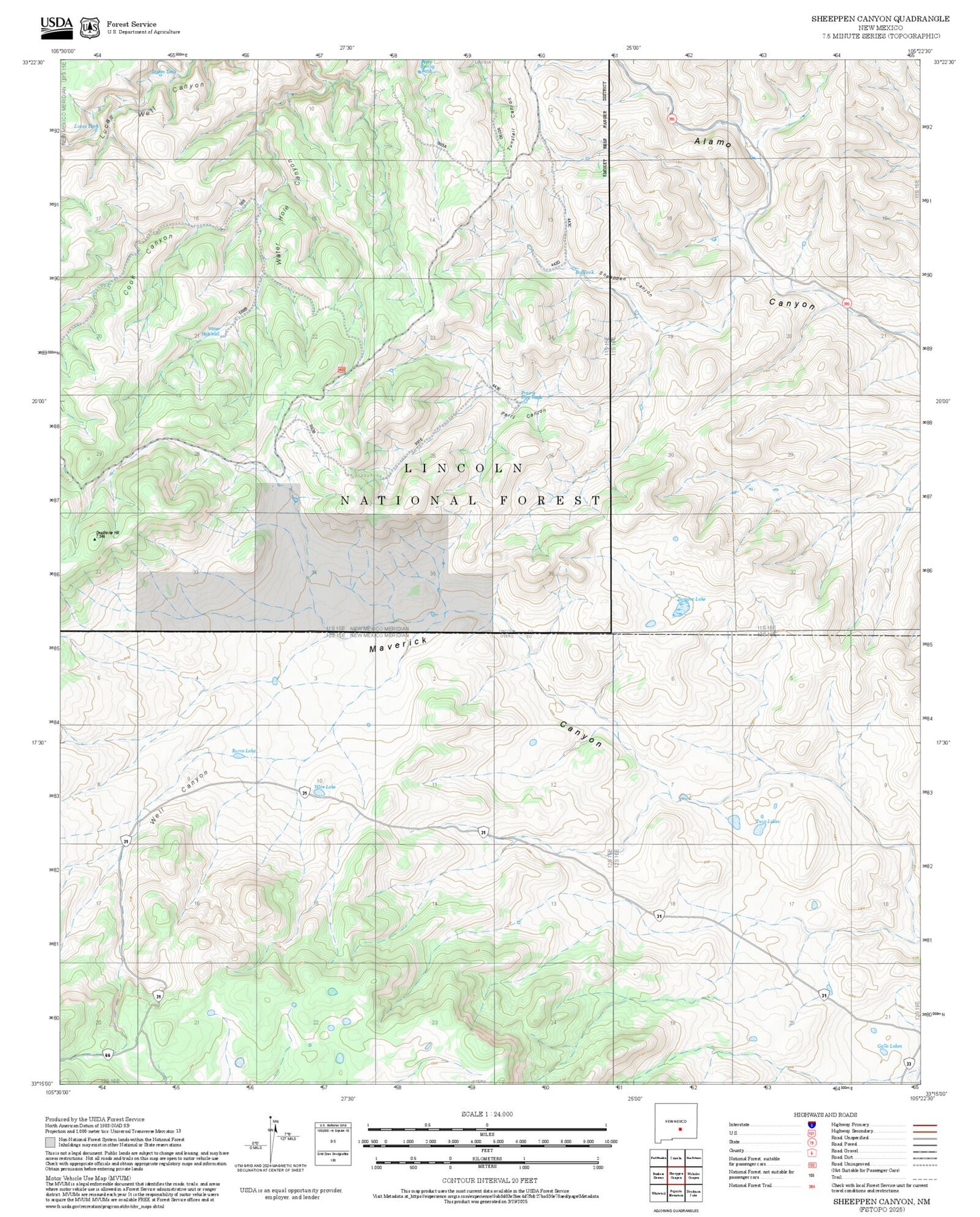 2025 Forest Service Topo Map of Sheeppen Canyon New Mexico