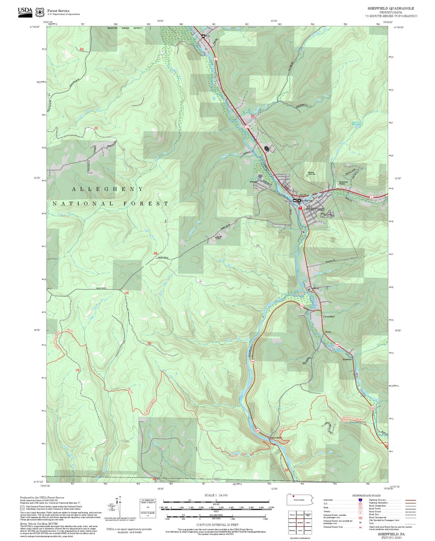 2025 Forest Service Topo Map of Sheffield Pennsylvania