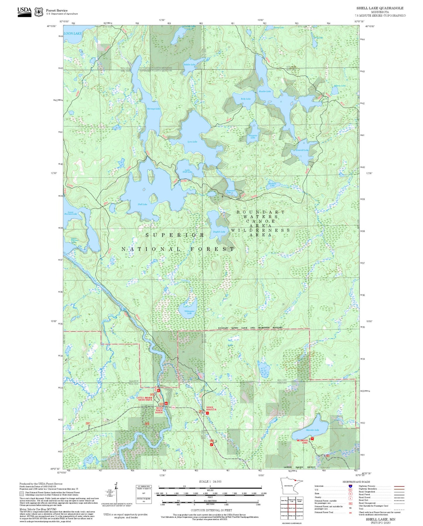 2025 Forest Service Topo Map of Shell Lake Minnesota