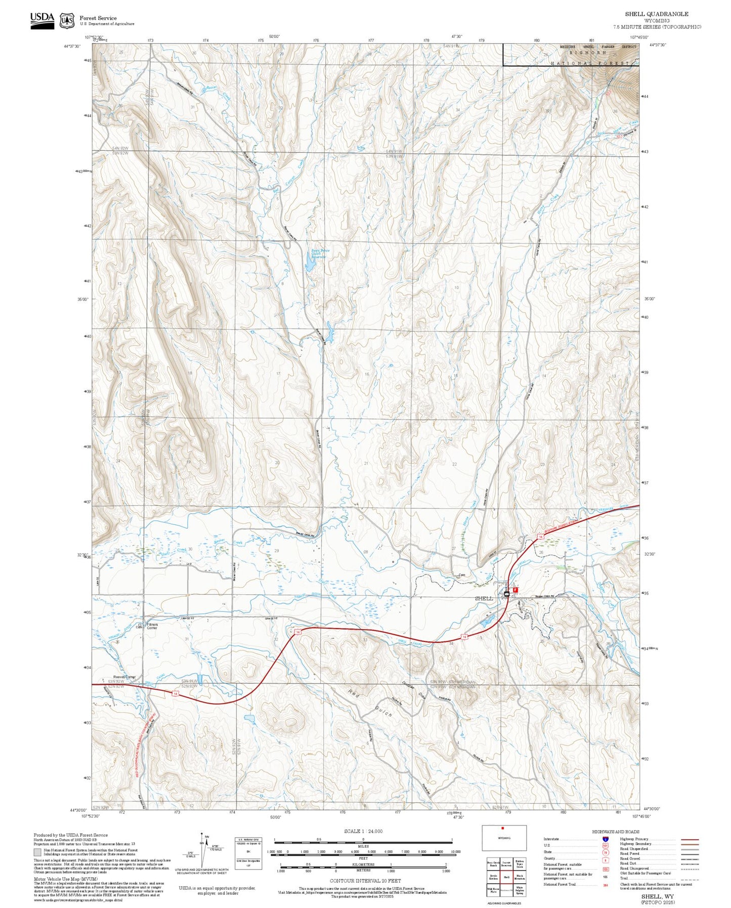 2025 Forest Service Topo Map of Shell Wyoming