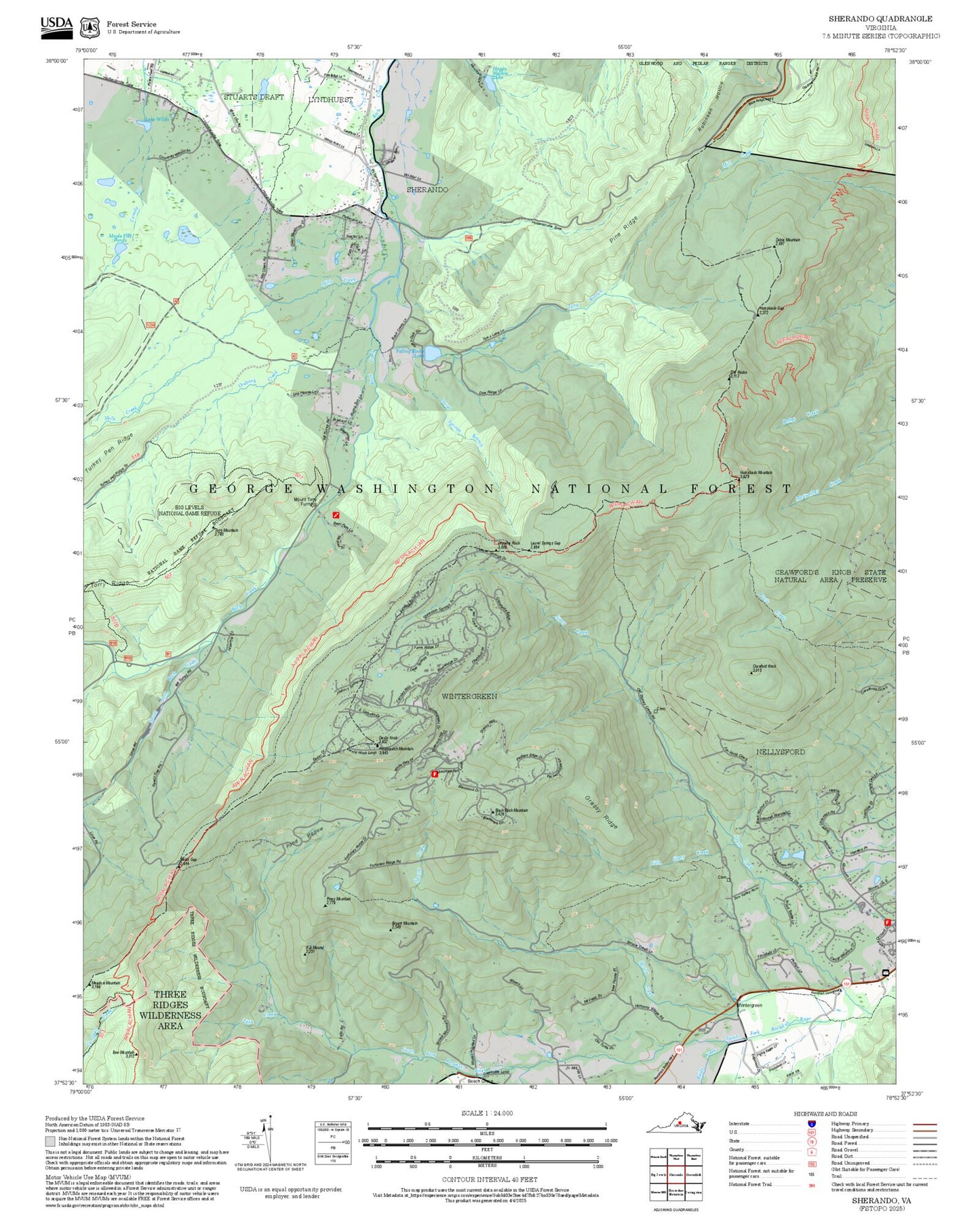 2025 Forest Service Topo Map of Sherando Virginia