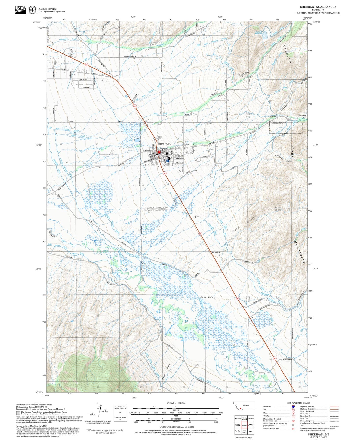 2025 Forest Service Topo Map of Sheridan Montana