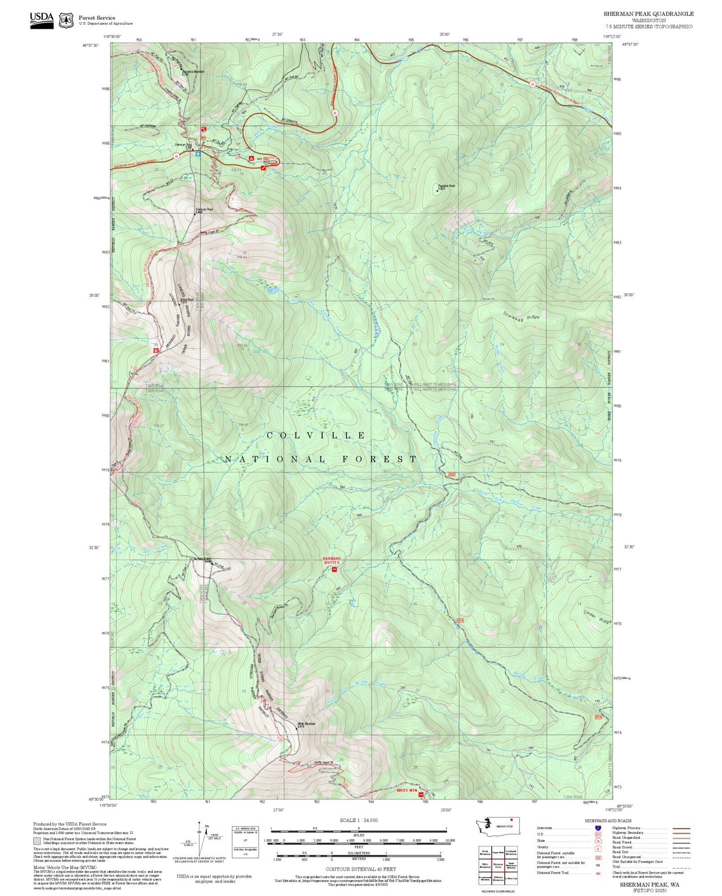 2025 Forest Service Topo Map of Sherman Peak Washington
