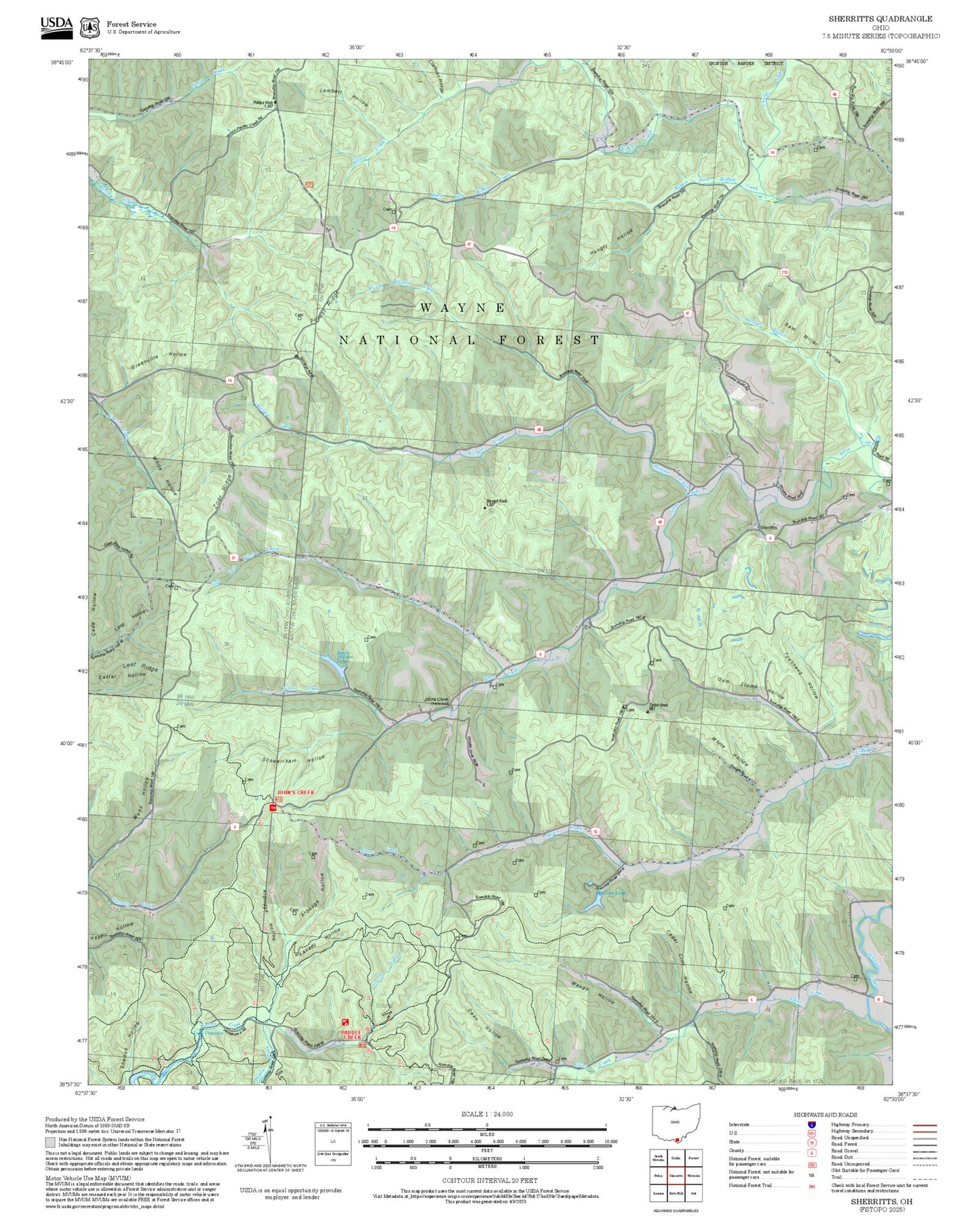 2025 Forest Service Topo Map of Sherritts Ohio