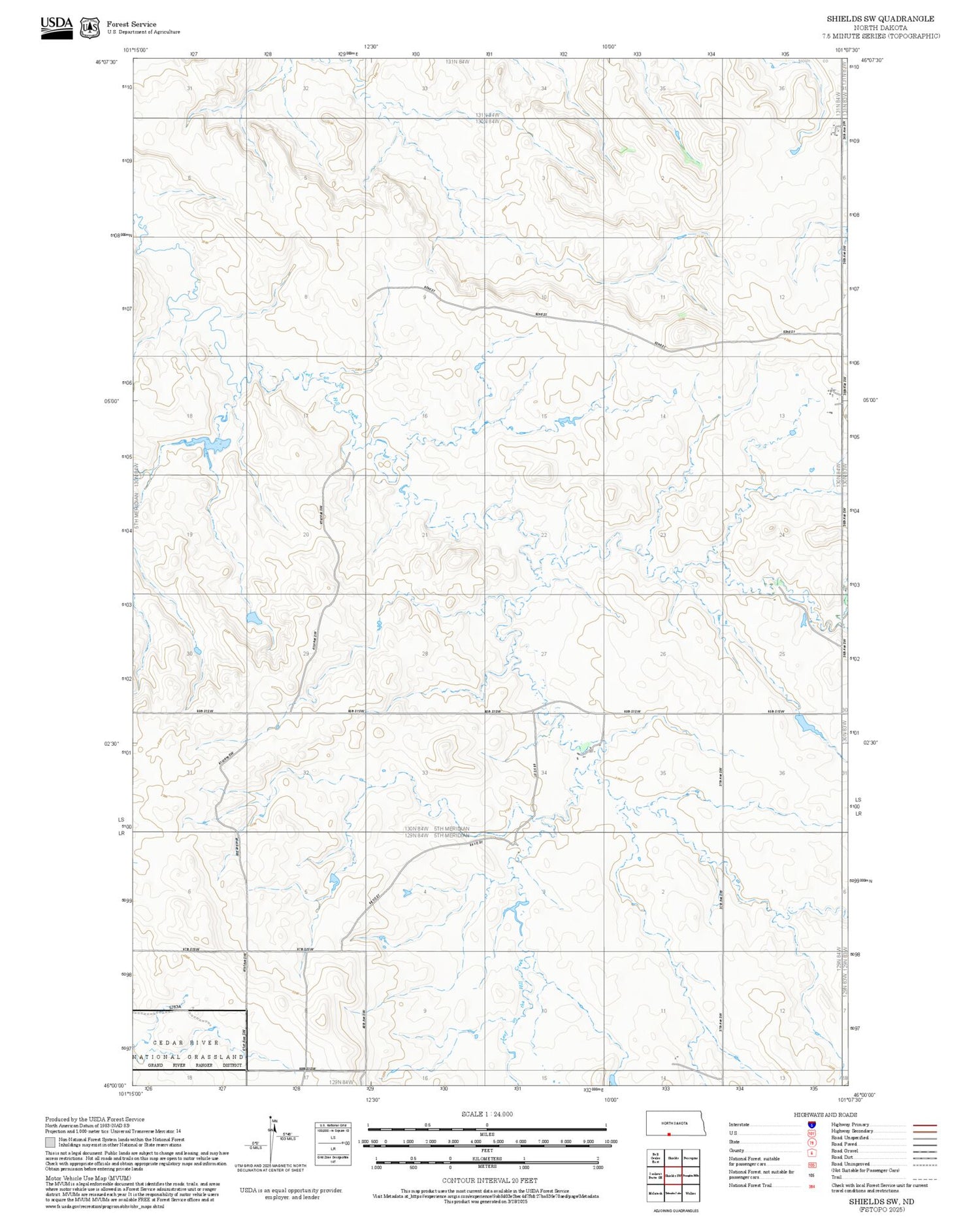 2025 Forest Service Topo Map of Shields SW North Dakota