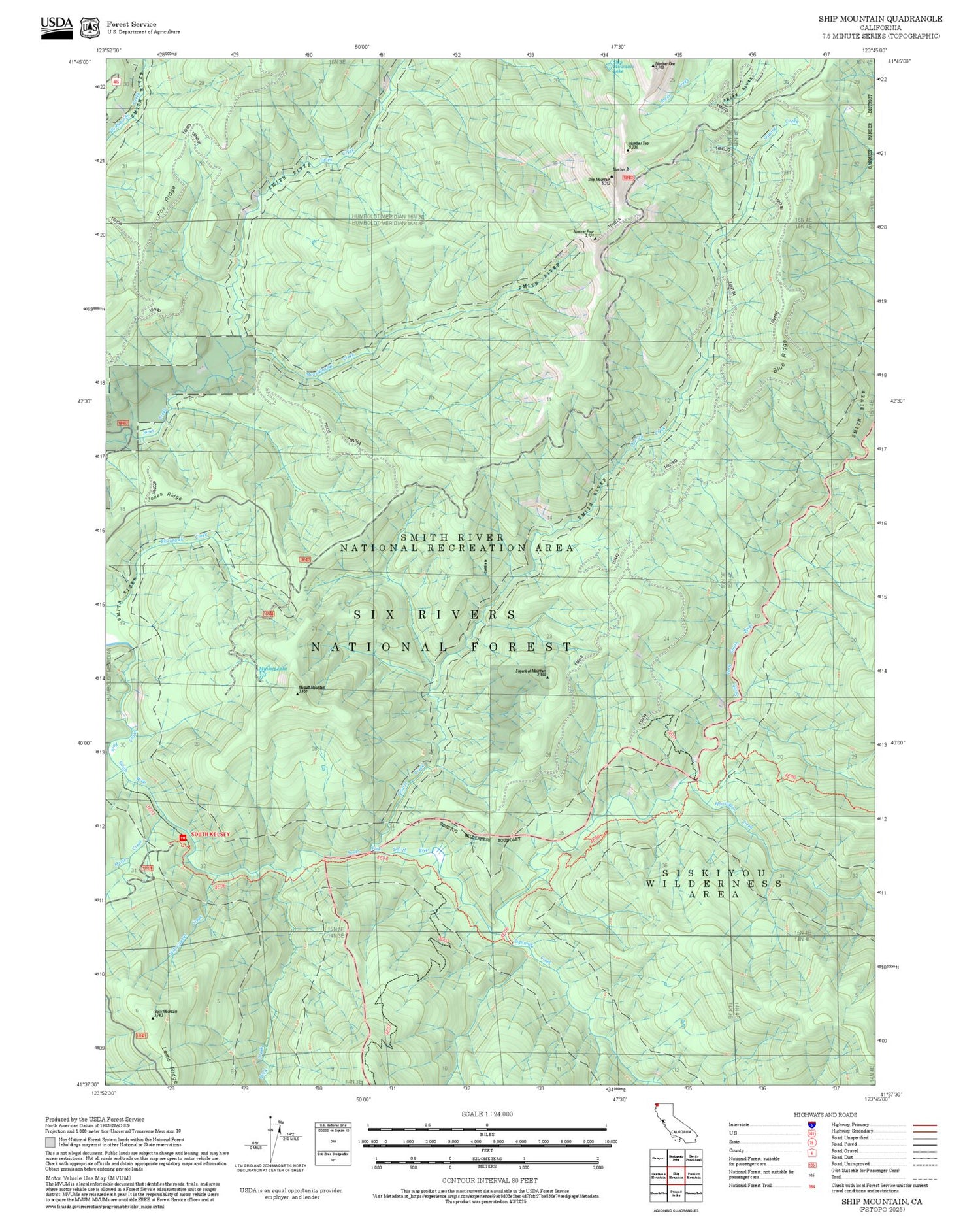 2025 Forest Service Topo Map of Ship Mountain California
