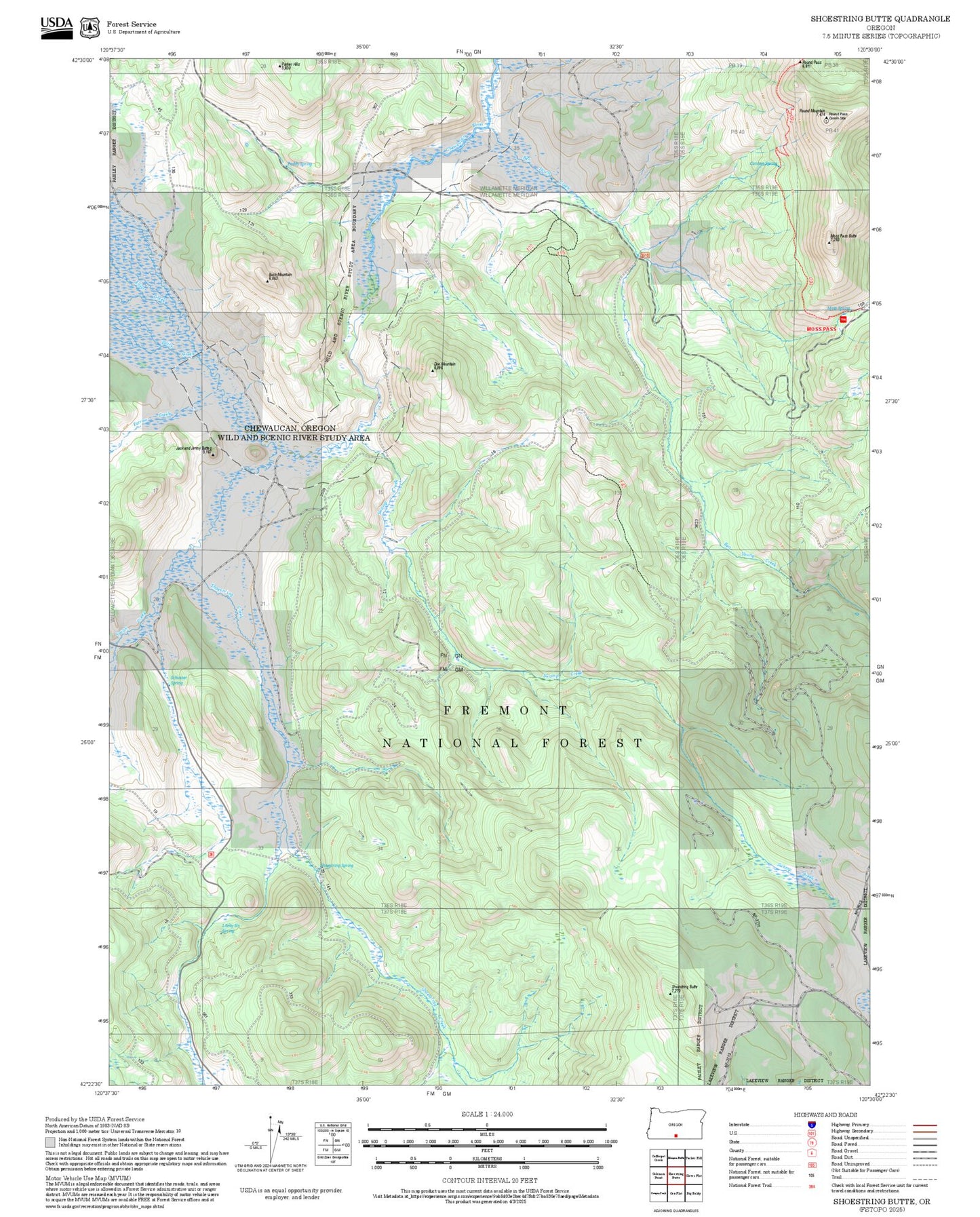 2025 Forest Service Topo Map of Shoestring Butte Oregon
