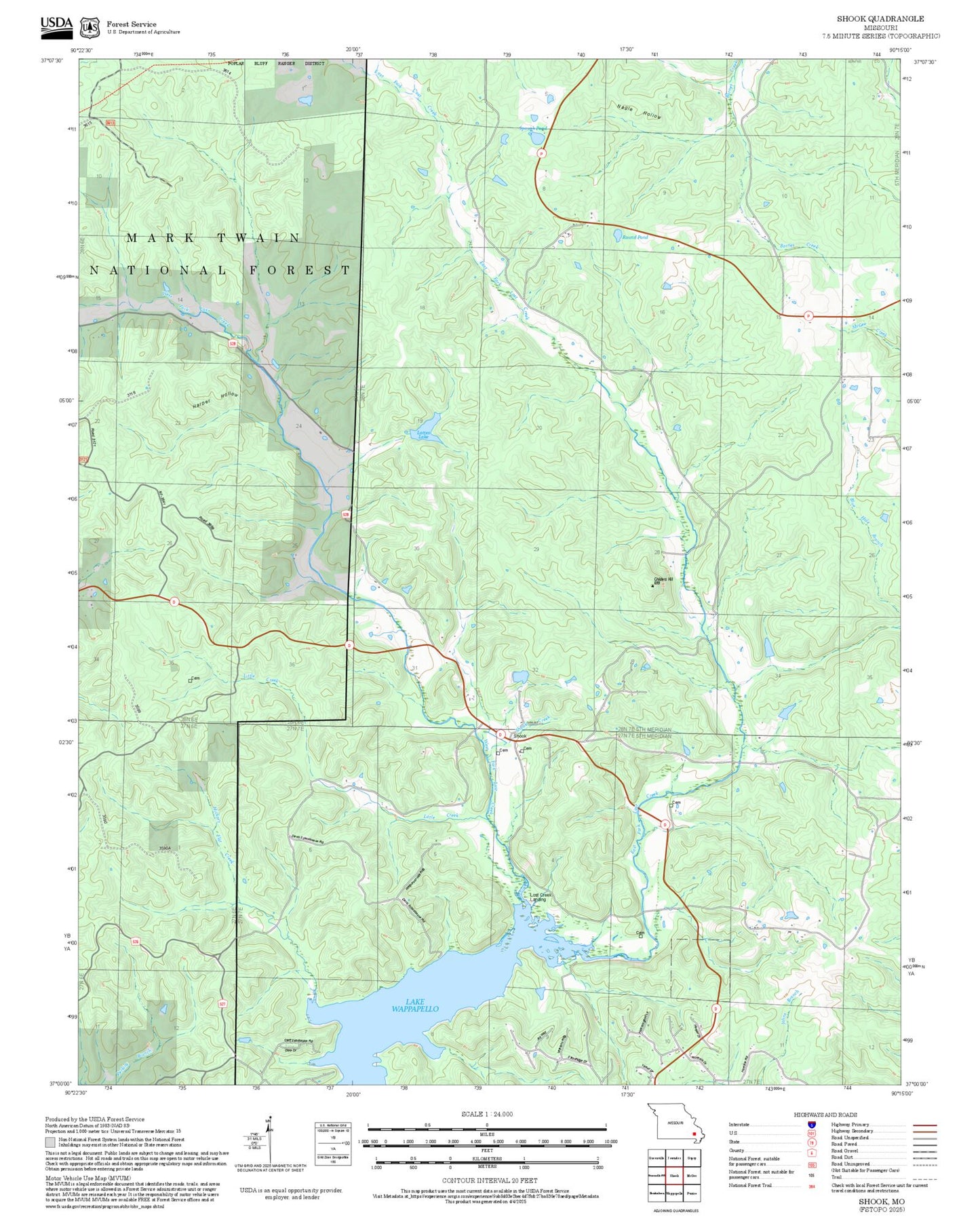 2025 Forest Service Topo Map of Shook Missouri