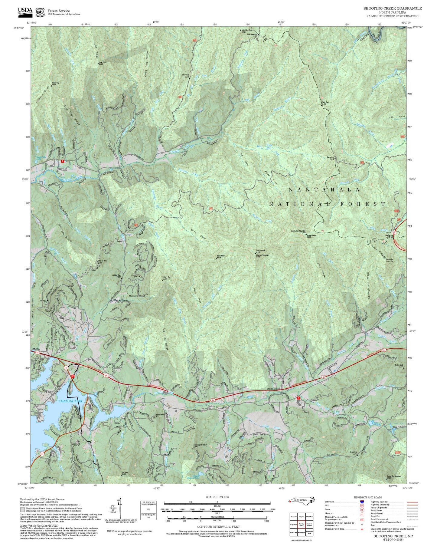 2025 Forest Service Topo Map of Shooting Creek North Carolina