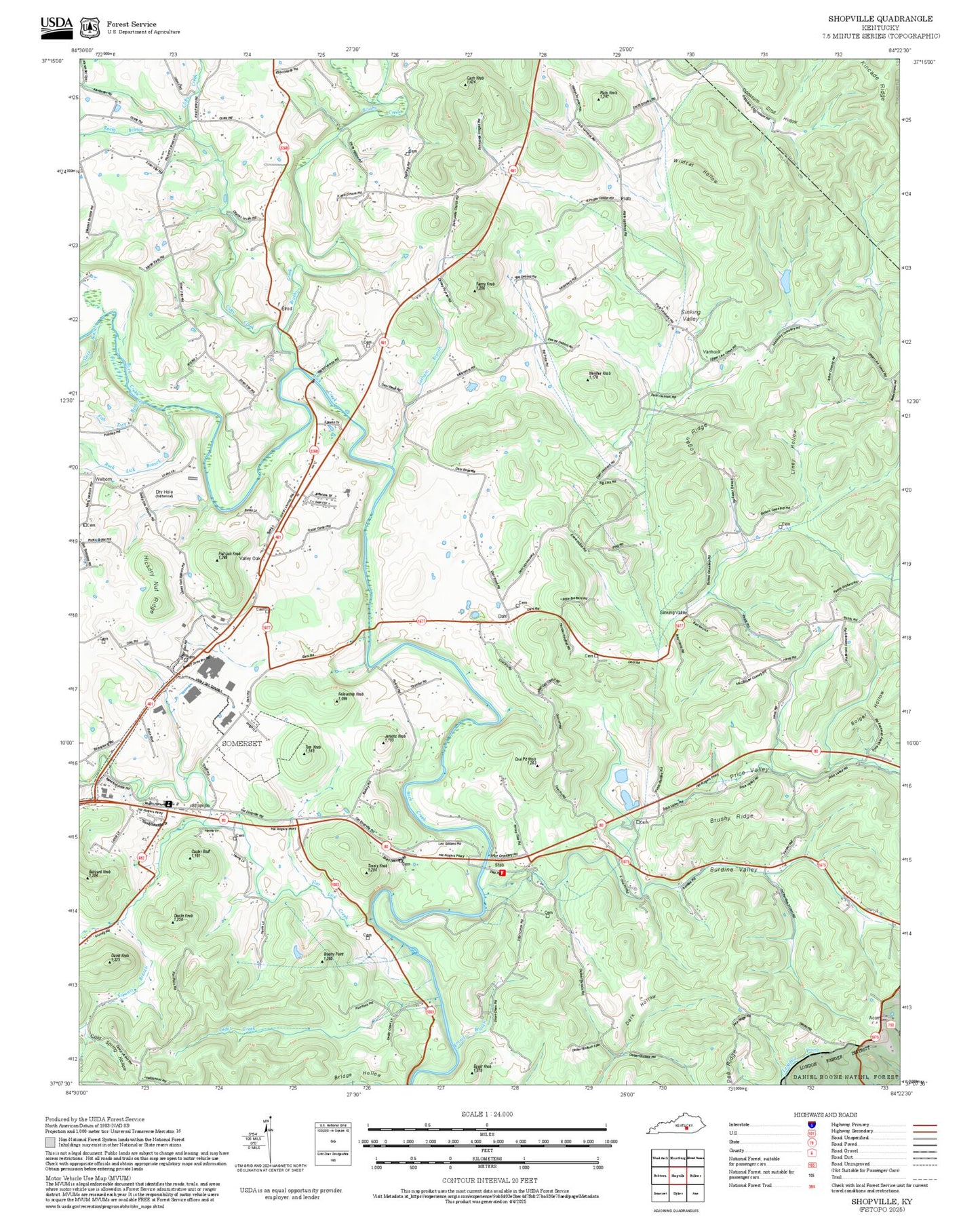 2025 Forest Service Topo Map of Shopville Kentucky