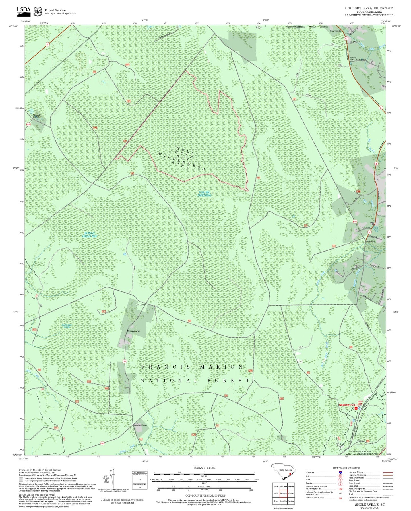 2025 Forest Service Topo Map of Shulerville South Carolina
