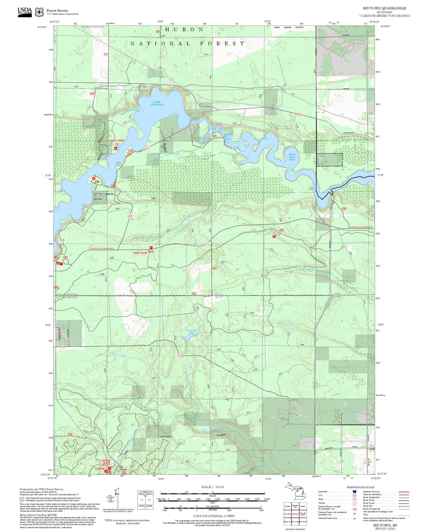 2025 Forest Service Topo Map of Sid Town Michigan