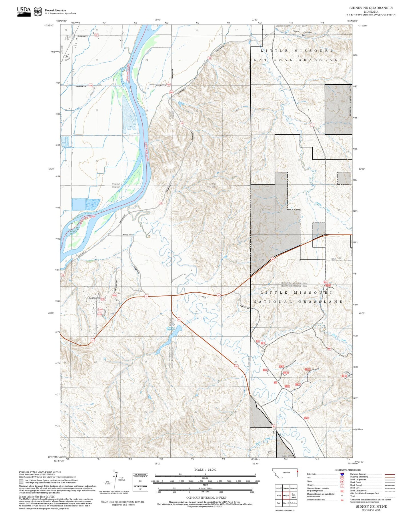 2025 Forest Service Topo Map of Sidney NE Montana