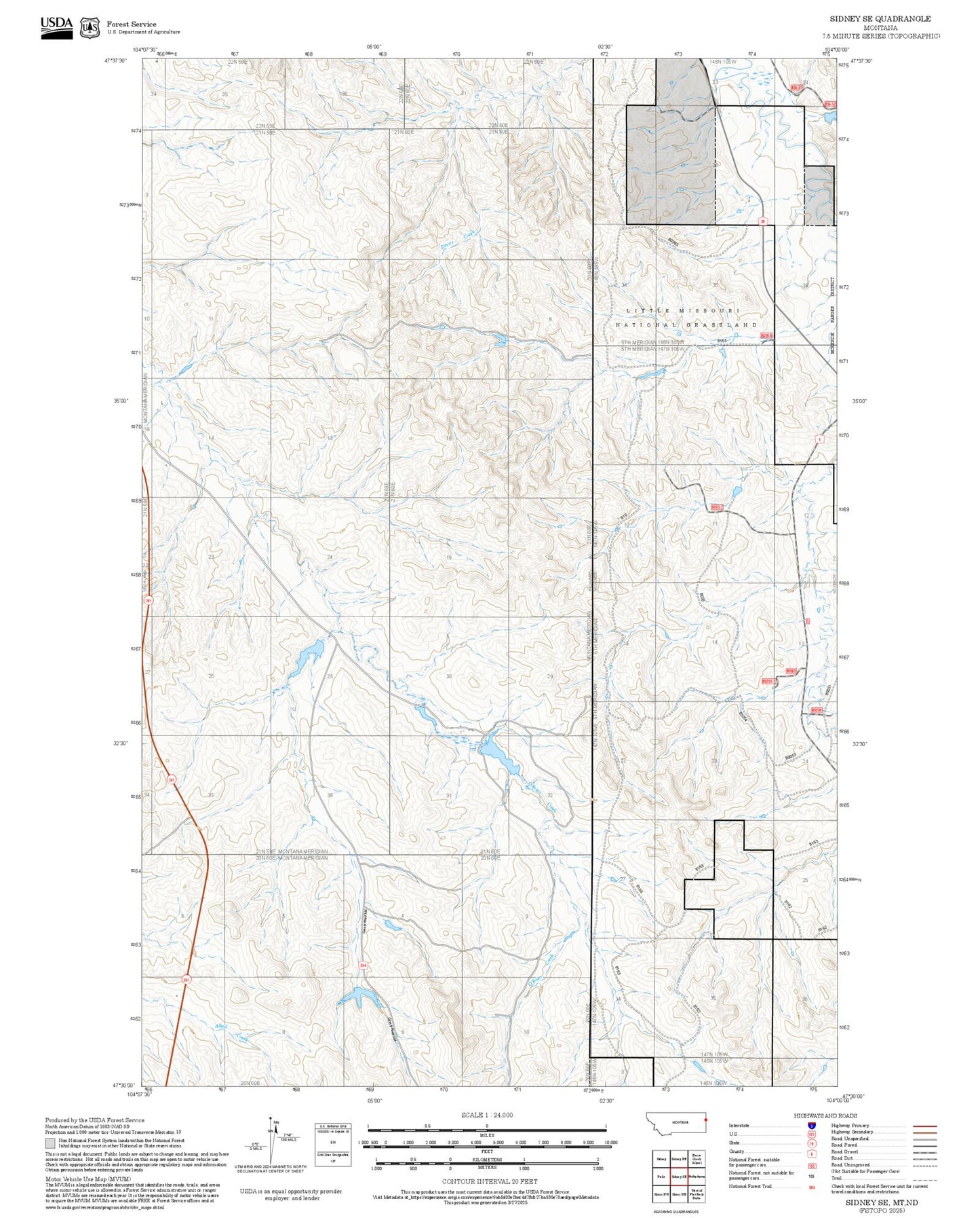 2025 Forest Service Topo Map of Sidney SE Montana